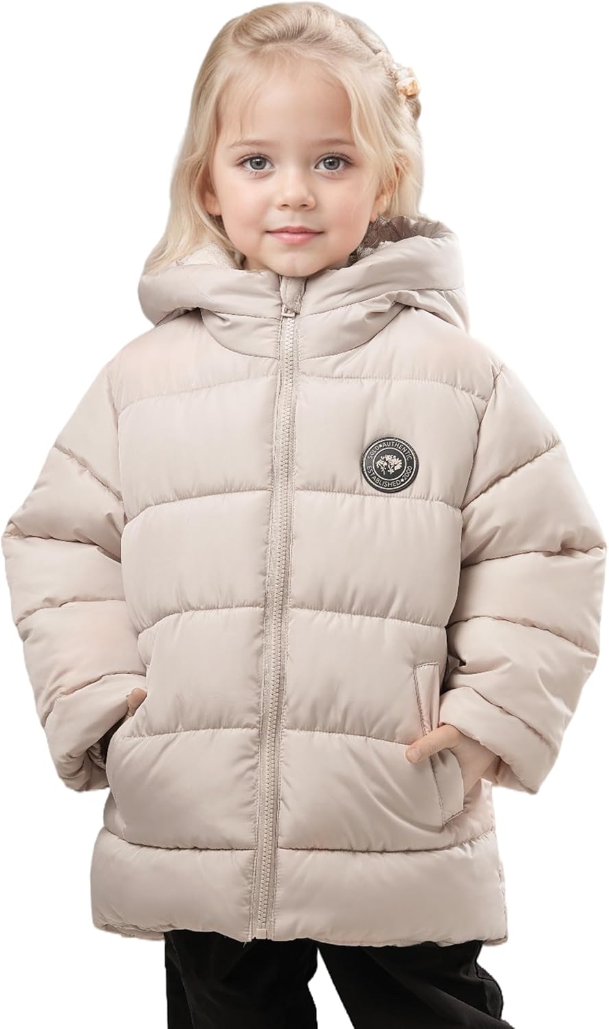 SOLOCOTE Toddler Girls Winter Coat Water Resistant Faux Down Filling Hooded Fleece Lined Little Kids Puffy Jacket - Image 5