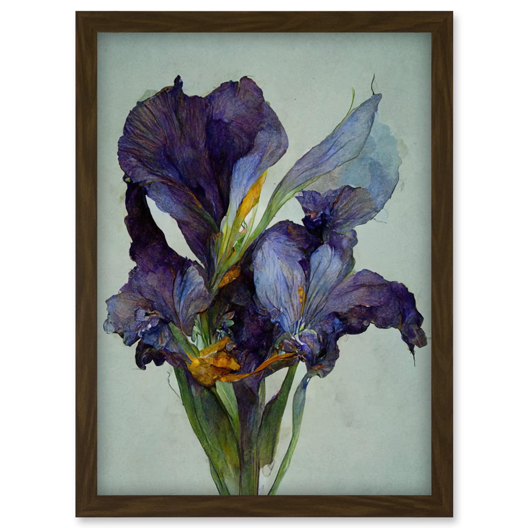 Doppelganger33 LTD Iris Floral Modern Watercolour Artwork Framed Wall Art Print A4