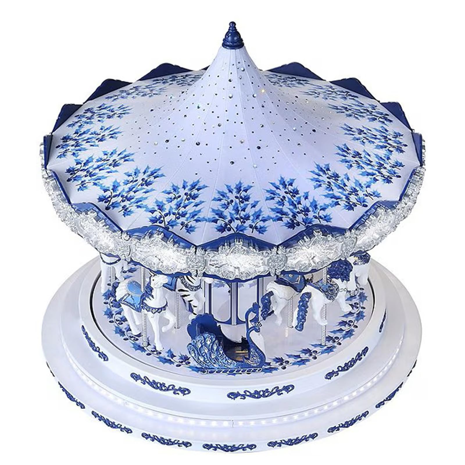 Carrusel Musical Animado Blanco Y Azul De 42 Cm, Estilo Chino, Caja De Música LED, 3 Modos De Iluminación, 24 Canciones Integradas, Ideal para Decoración O Regalo Navideño