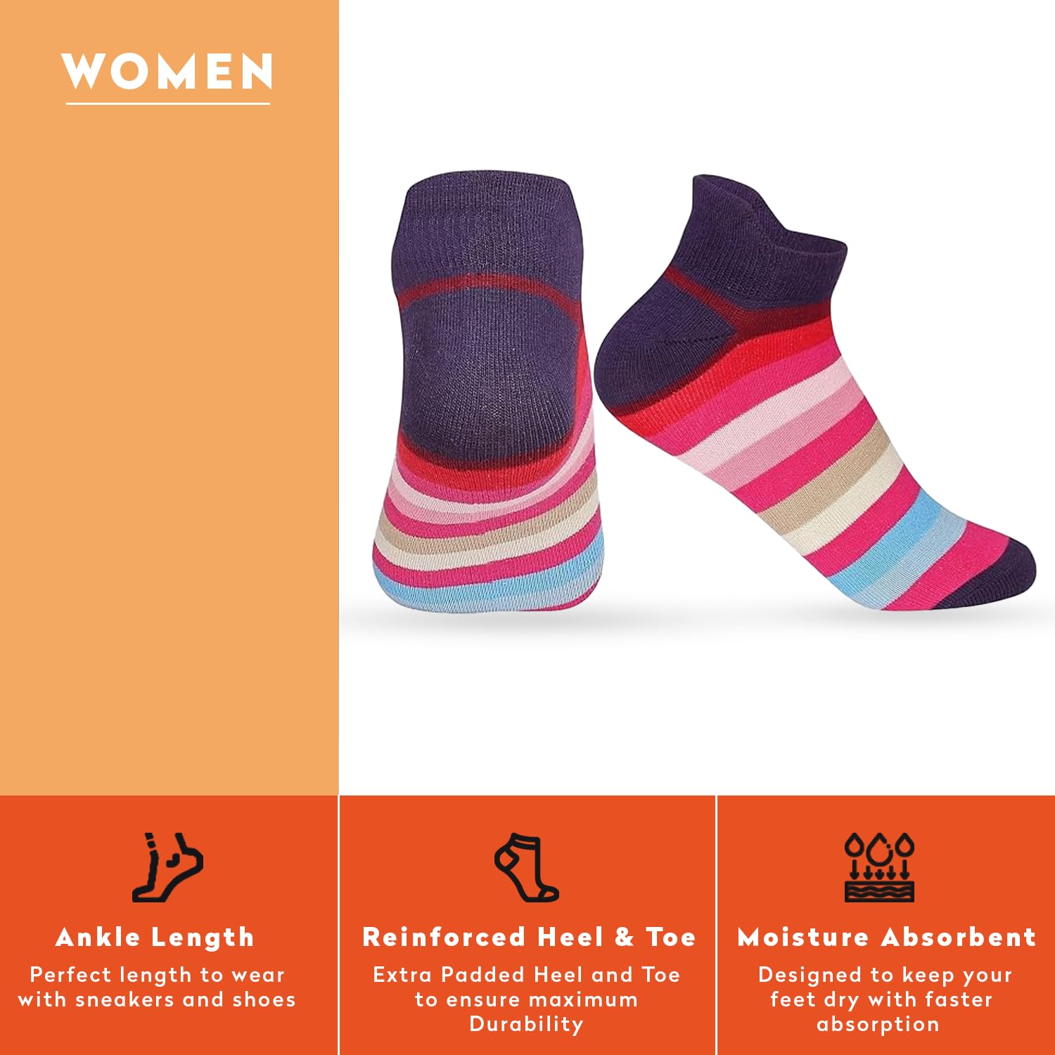 Supersox women socks Anti Odour/Odour Free Breathable Anti Blister Compact Combed Cotton Sneaker Design Socks Pack Of 3 Ladies Socks used for yoga, Picnic, Running Sports & Gym, Combo Pack of 3 2