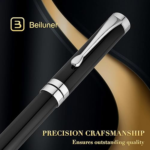 Miniatura 2 de BEILUNER - Impresionante bolígrafo de metal cromado negro con borde plateado, el mejor set de regalo para hombres y mujeres, profesionales,