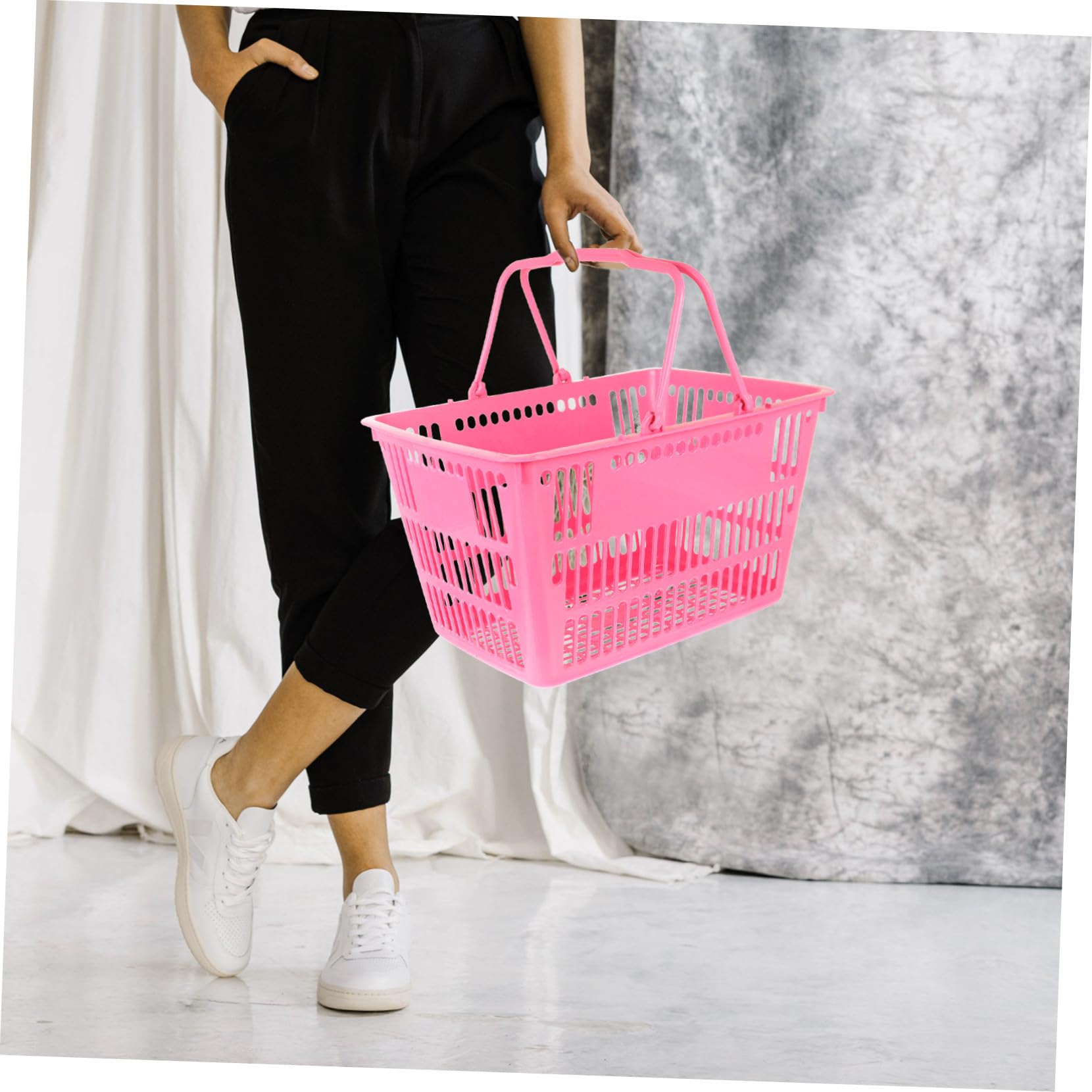 Cesta de Compra Práctica 16l Azul y Rosa Plástico Resistente con Asas Portátiles para Hogar y Supermercado Organizador Multiusos