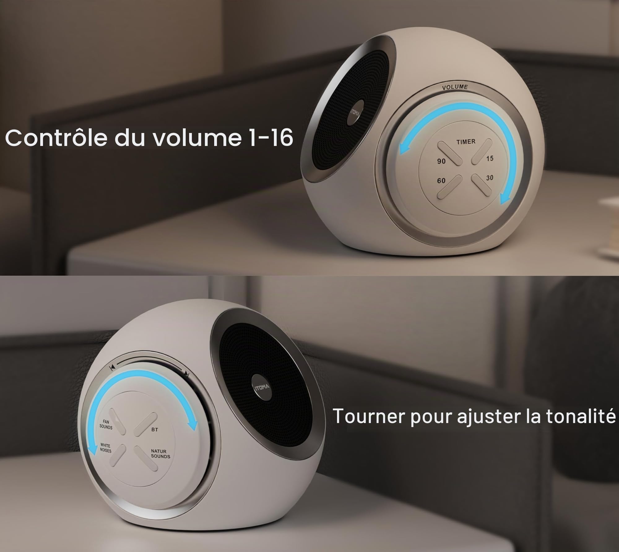 iTOMA 318 Machine à bruit blanc, 30 sons apaisants, Bluetooth, minuterie de sommeil, volume réglable