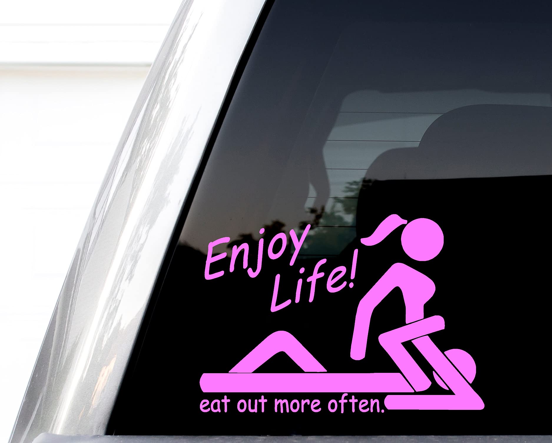 Enjoy Life! Eat Out More Often Vinyl Decal, H 5.5 By L 8 Inches, I Love Sushi Sticker, Funny Van Decals, Vinyl Stickers, Truck Car Laptop Window Wall Hardhat, Trucker Essential Bumper Sticker, Don't Park Too Close I'm Fat Decal (Pink)