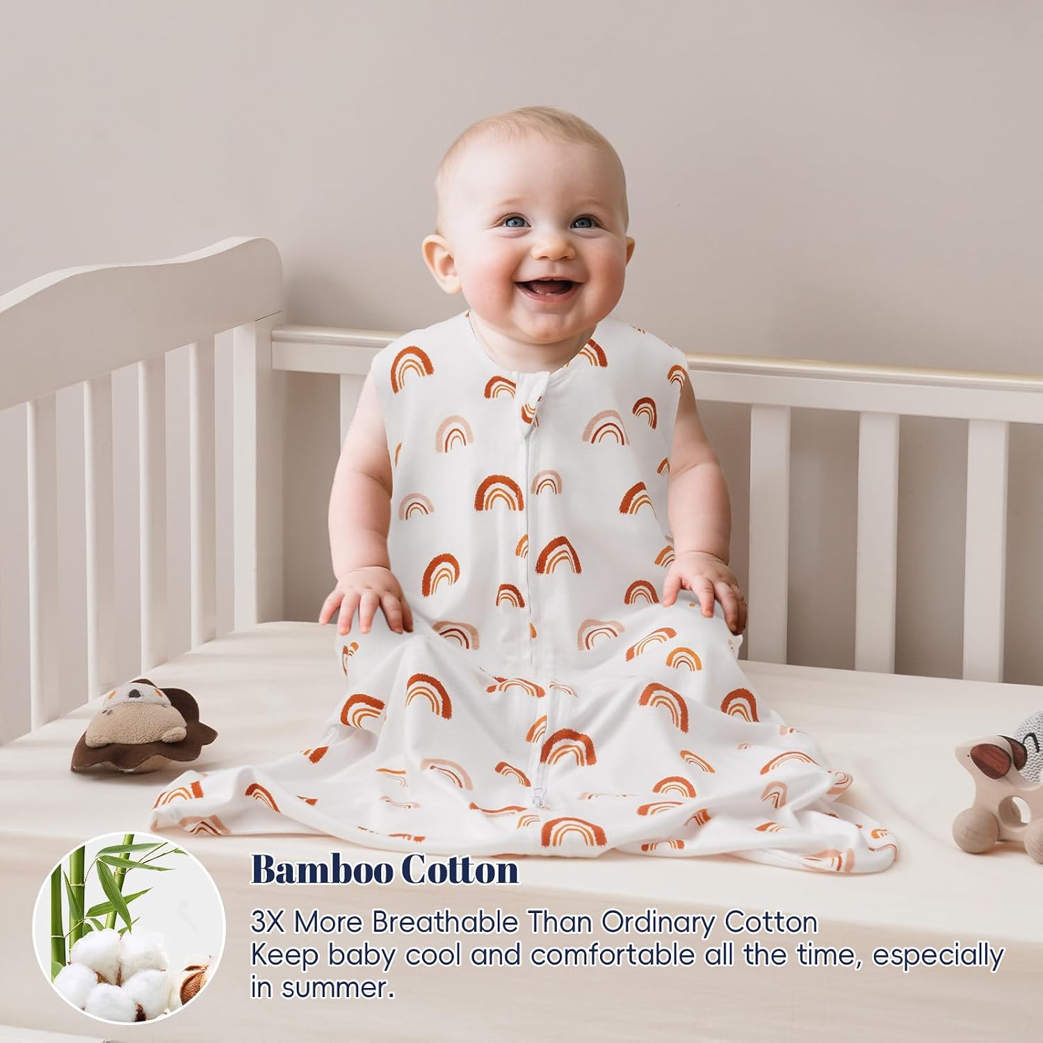 PHF 2 Pack Baby Wearable Blanket 6-12 Months, Rayon Derived from Bamboo, Ultra Soft TOG 0.5 Baby Wearable Blankets with 2-Way Zipper, Medium Size, Rainbow