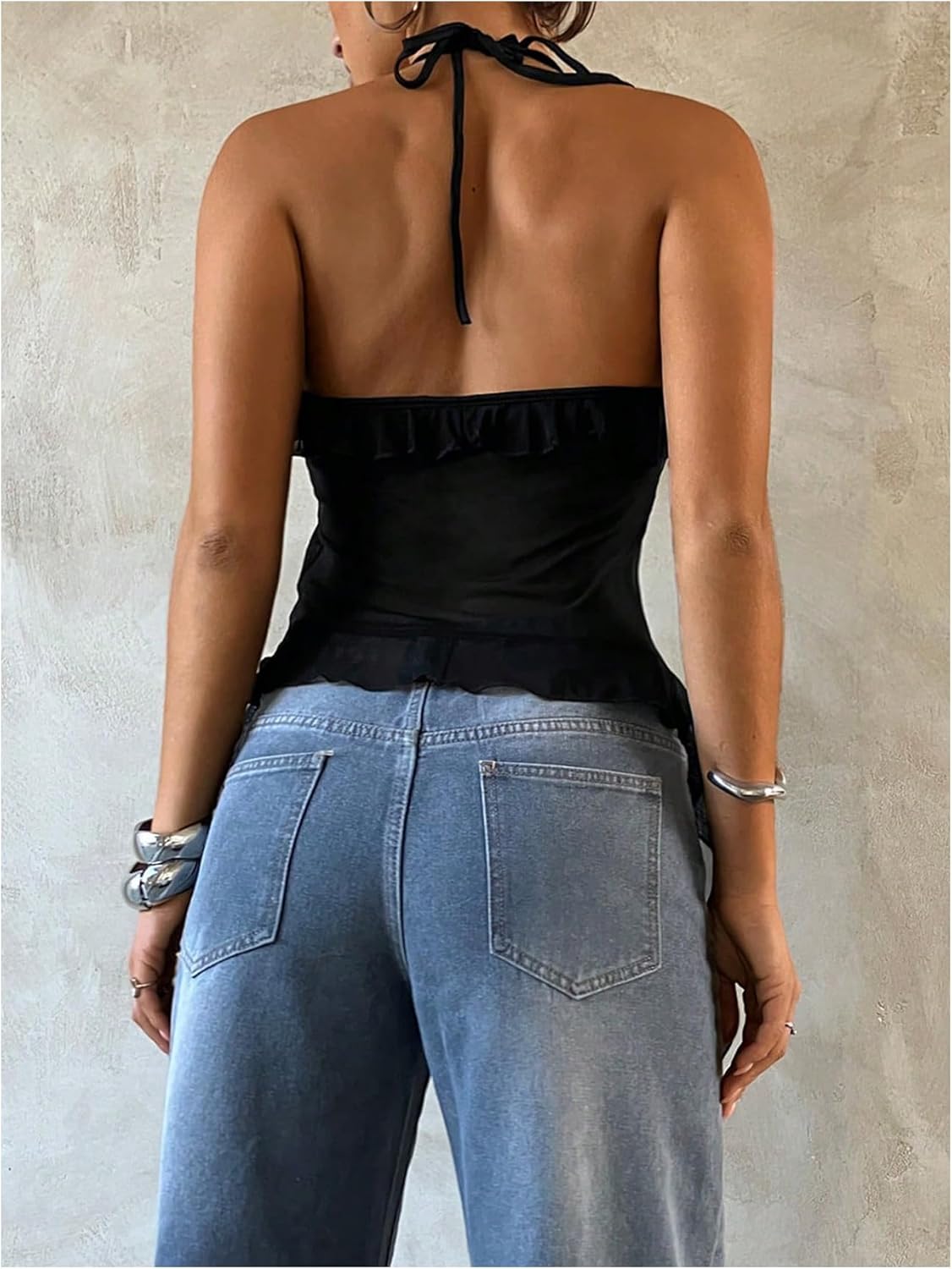 SOLY HUX Women's Sleeveless Asymmetrical Ruffle Flowy Halter Top Open Back Camisole Party Clubwear - Image 3