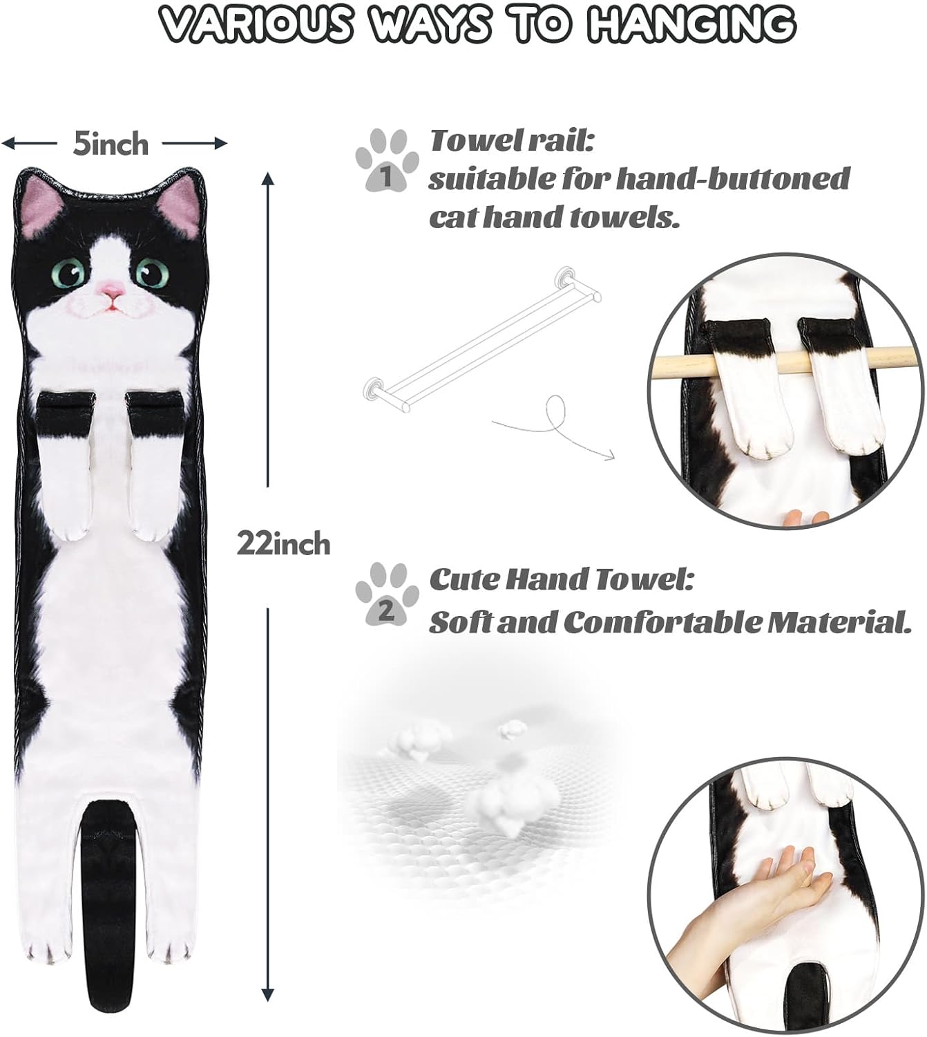 Cat Hand Towels for Bathroom - Funny Kitchen Decorative Towels, Absorbent Soft - Gifts for Women and Cat Lovers - Image 2