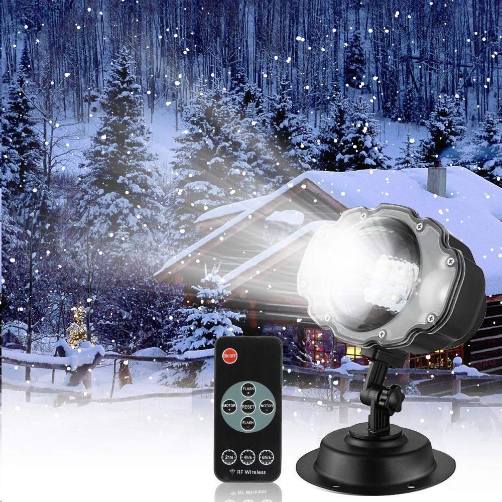Weihnachtslicht Projektor, Schneeflocken Projektor Licht Outdoor Innenschneefalllichter mit Remote & Timer IP65 Dynamischer Schneeeffekt Scheinwerfer zur Weihnachtsfeier (E Modell)