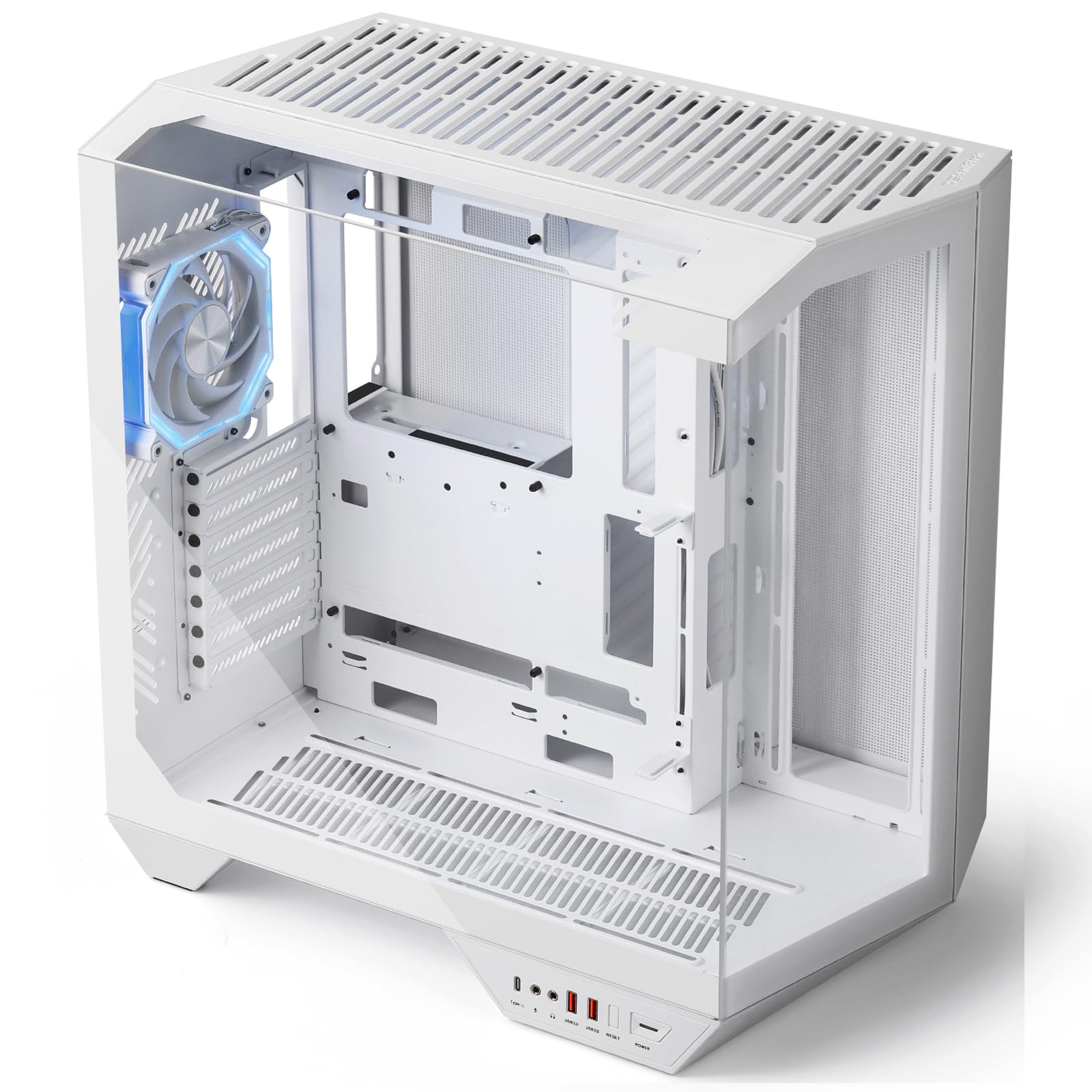 darkFlash Case PC ATX Full-tower Gaming, Scheda Madre con Connettore Posteriore, Doppia Camera, Vetro Panoramico, Fino a 2x360mm Rradiatori, Compatibile con RTX 40 (DY470) (1 ventole PWM ARGB, Bianco)
