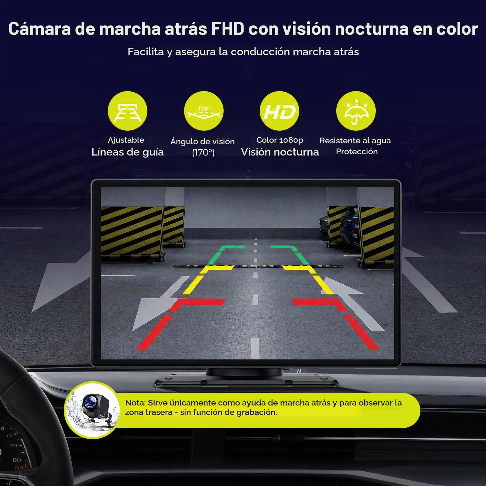 LAMTTO Pantalla carplay Coche 9 Pulgadas para carplay inalambrico&Android Auto, 2.5K Front&1080P Cámara Trasera,Autoradio Portátil Car Play con GPS,Bluetooth,Pantalla Táctil,Mirror Link,Siri&G00gle