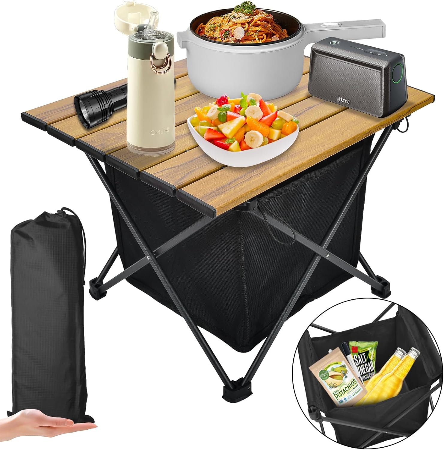 Foldable Camping Side Table, Ultralight Small Beach Aluminum, Portable Outdoor Table with Carry Bag and Storage for Picnic, Grill, Hiking, Fishing, Sand, Camping, Nature