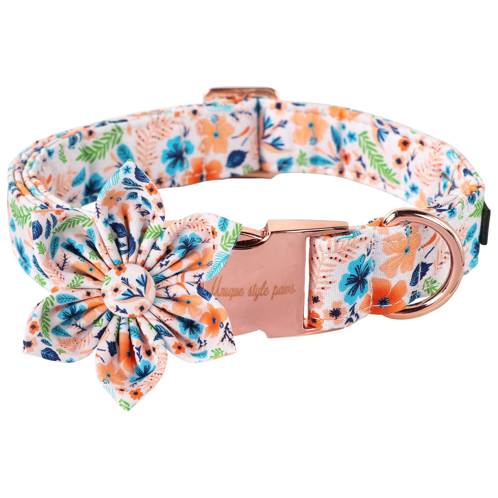 Unique Style Paws Hundehalsband Mit Blume, Pfirsich, Einstellbare Komfortable Baumwolle für Jungen Mädchen Hunde, Metallschnalle, XS, Hals 8-12in
