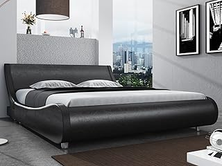 SHA CERLIN Modern Low Profile Platform Bed Frame Full Size, Stylish Faux...