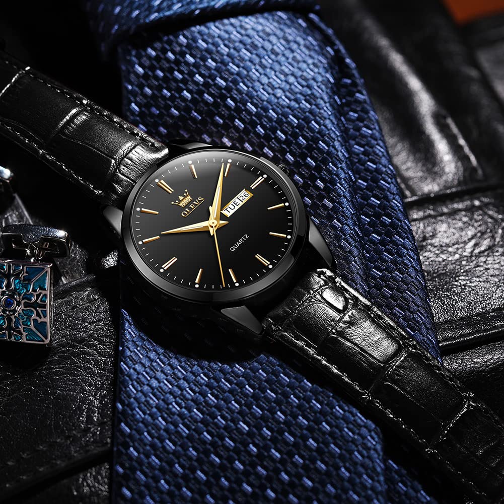 OLEVS Men's Simple Watch with Day and Date, Stainless Steel Analog Quartz Watches for Men, Classic Luminous Hands Men's Dress Watches, Black/White/Blue Dial