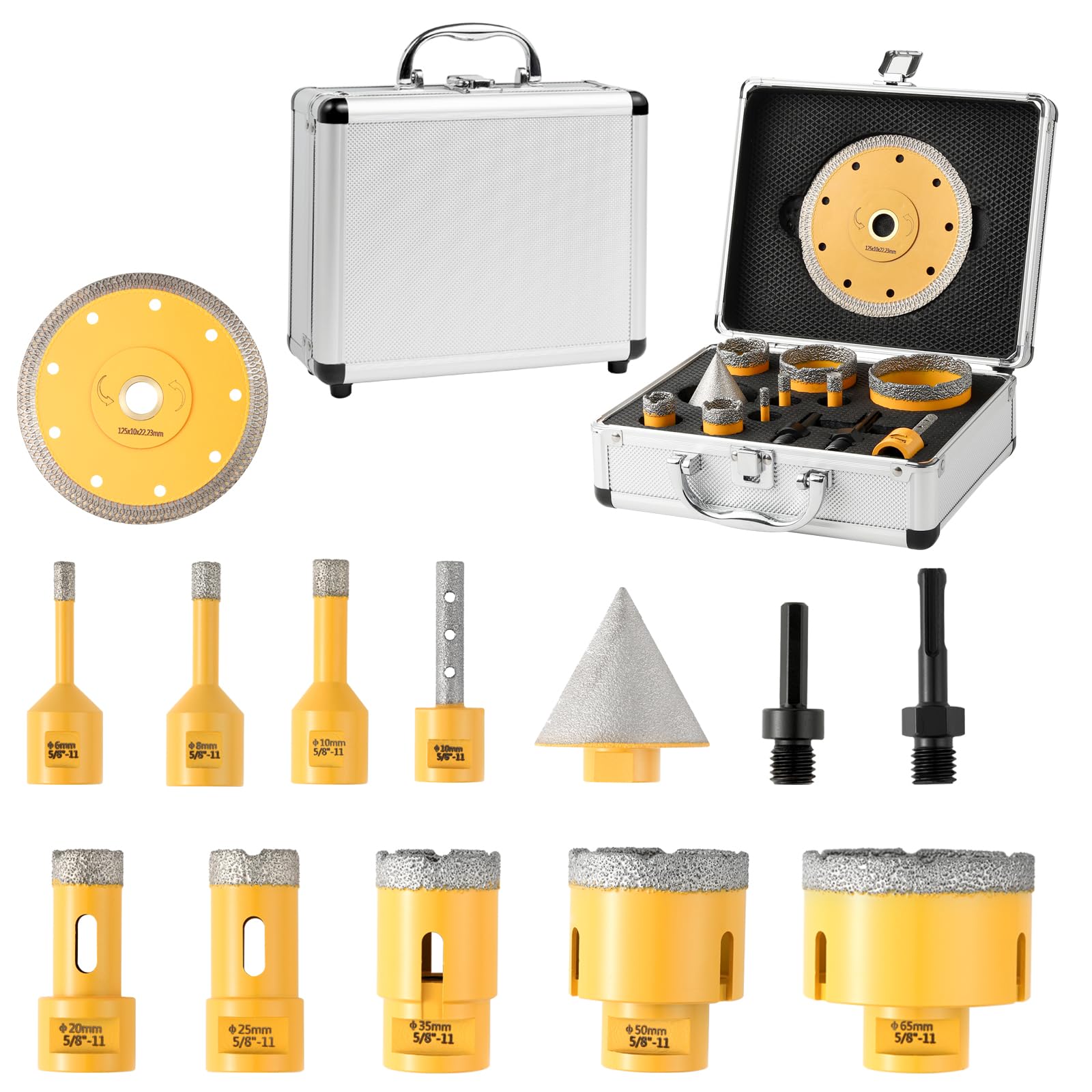 13Pcs Diamond Core Drill Bits Set,Vacuum Brazed Hole Saw Kit 5/8"-11 Thread for Marble Ceramic Porcelain Tile Tools Kit