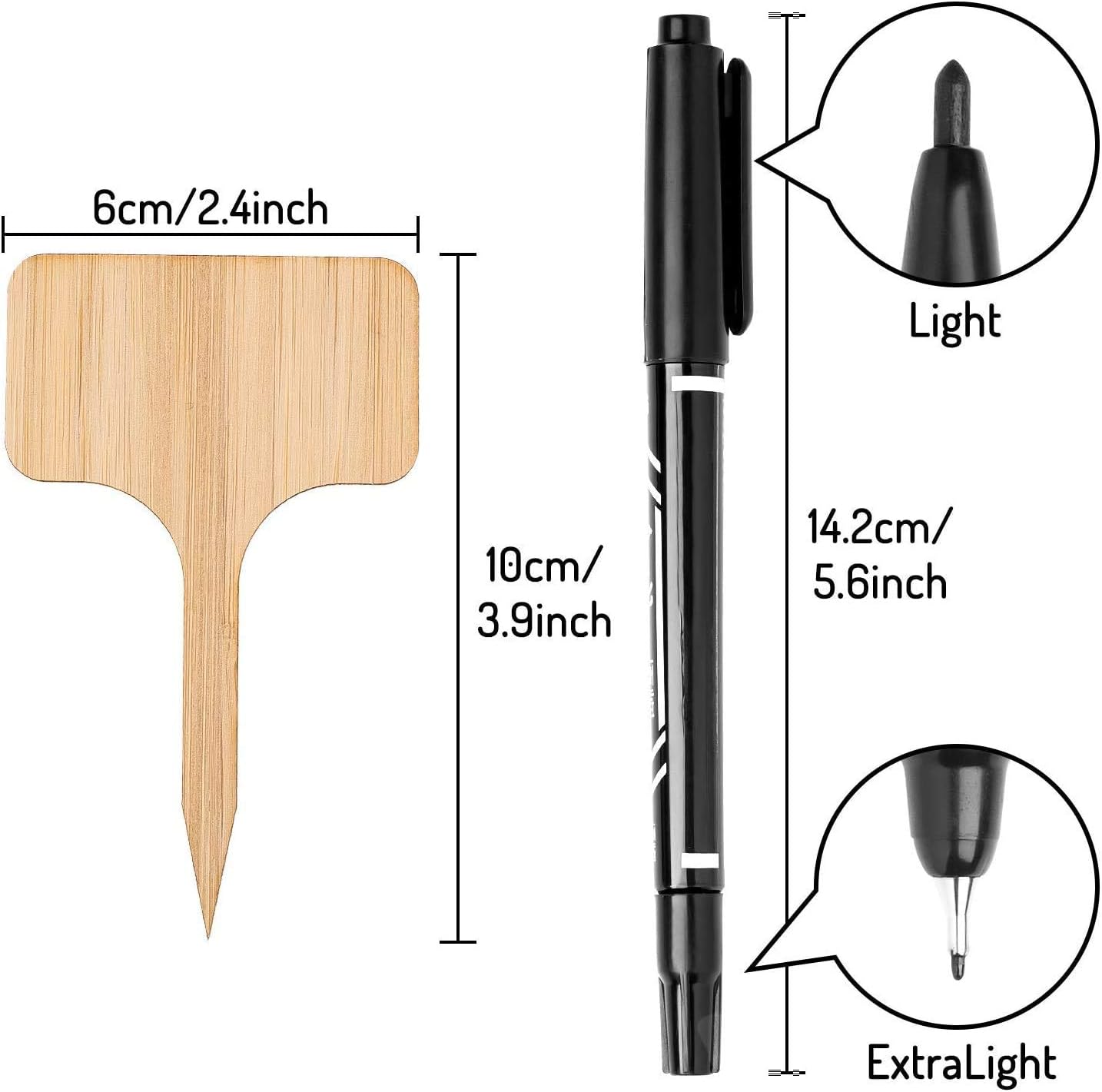 Whaline 100Pcs Bamboo Plant Labels in Gift Box with 2 Marker Pens, Eco-Friendly T-Type Wooden Plant Sign Tags Garden Markers for Seed Potted Herbs Flowers Vegetables (6 x 10 cm)