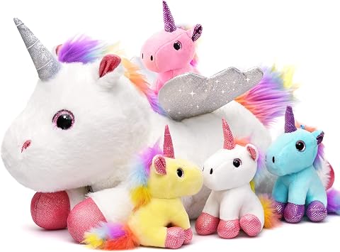 Tacobear Peluche Maman Licorne 5-en-1 avec 4 Bébés Licornes Intégrés
