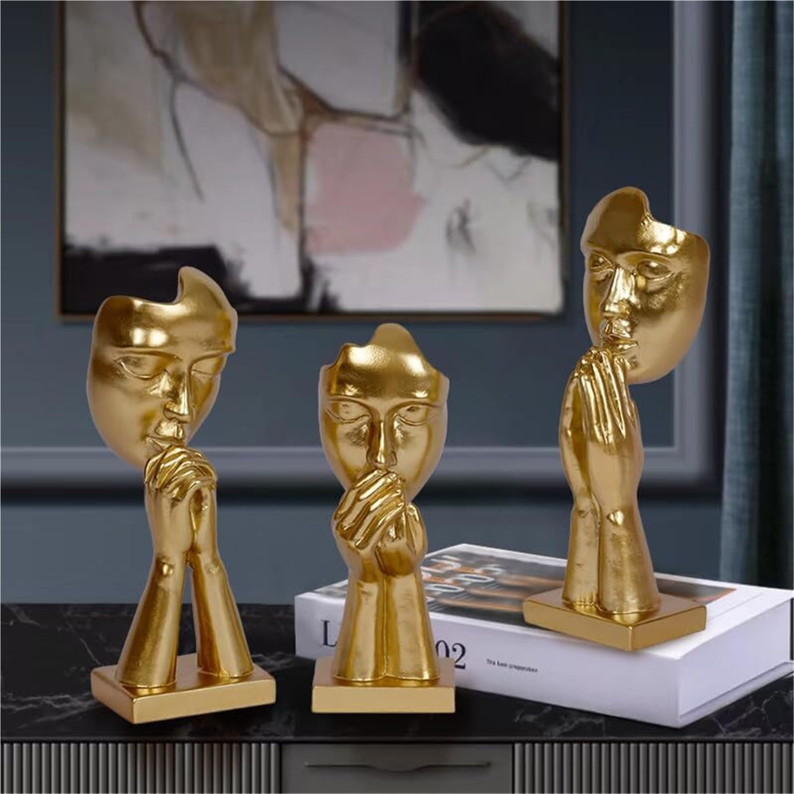 Dekoracja 3-częściowa statuetka myśliciela dekoracja domu abstrakcyjna rzeźba figurki do salonu akcesoria do szafki nocnej (złota modlitwa)