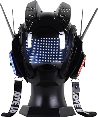 Punk Mask Cosplay for Men, Halloween Black Full Face Mask with Customied Led Screen Mechanical Gear Sci-fi Cosplay Gothic Helmet