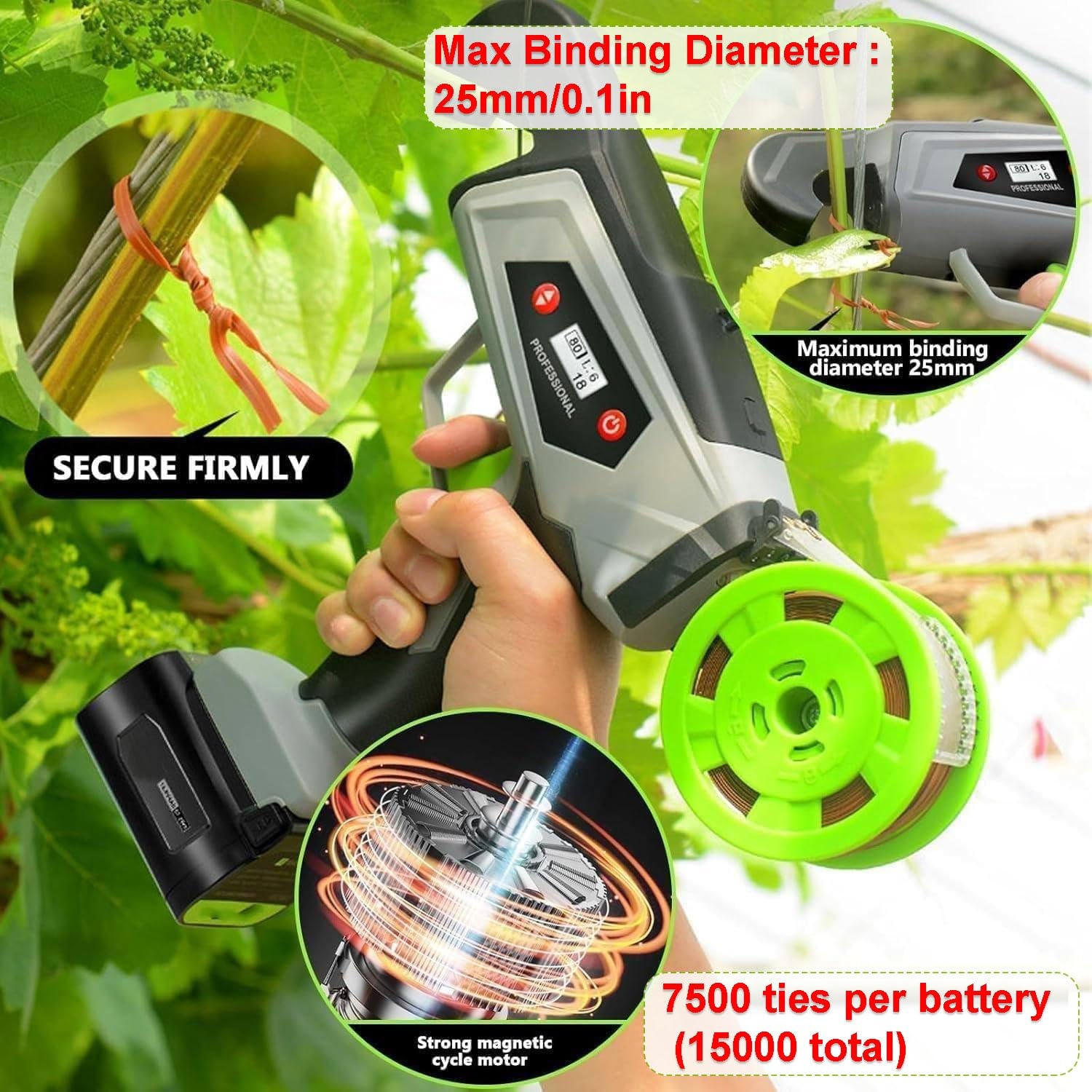 Ametralladora Para Atar Plantas Mejorada Para Atar Tomates Y Uvas Rápidamente. Herramienta Para Cinta De Jardín Para Jardineros Y Agricultores Con Ajuste 3 a 8 Marchas Y Cuchilla Sk5(2RollsStrap)