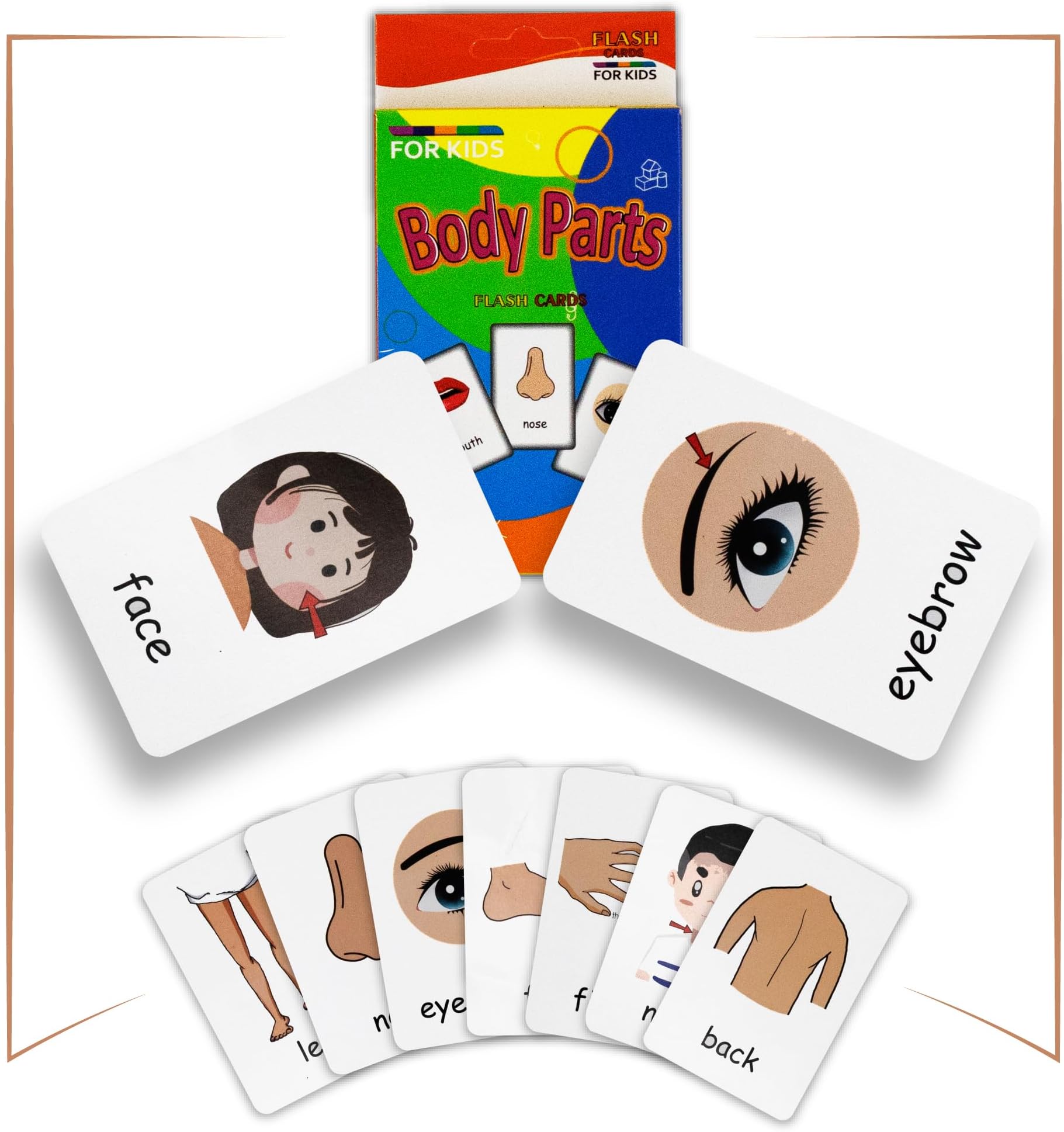 SARAOONT™ 36pcs Flashcards - for Toddlers, Learning Flashcards Fun Learning and Educational Kids Cards-1 set -36pcs Educational Kids Cards with 72 Engaging Pictures (Double-Sided) (BODY PARTS)