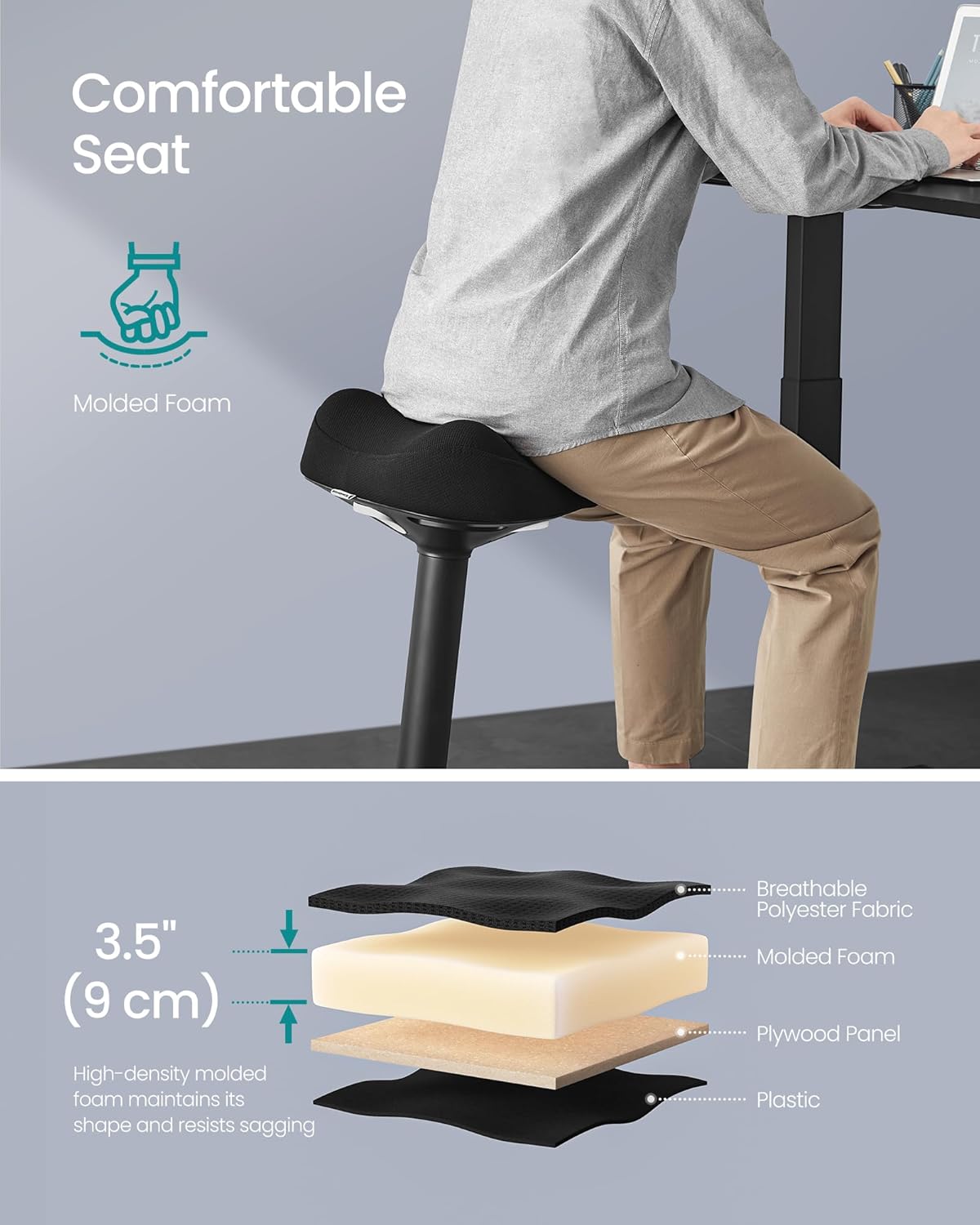 SONGMICS Ergonomic Wobble Stool, Height Adjustable Standing Desk Stool 23.3-33.1 Inches, Swivel Balance Chair with Non-Slip Base, Saddle Seat, for Active Sitting, Office, Home, Ink Black UOSC008B01