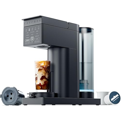 Chefman Caffeinator Single Serve Coffee Maker, Brew Kcups & Grounds, Drip Coffee Machine with Brew Strength Settings, Iced Coffee Function, 48 oz. Removable Water Reservoir