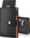 TENBST Geldbörse Herren mit Münzfach & RFID Schutz, Slim Wallet Kartenetui Klein, Portmonee Geldbeutel Herren, 10 Fächer für Kreditkarten Kreditkartenetui - Schwarz & Orange