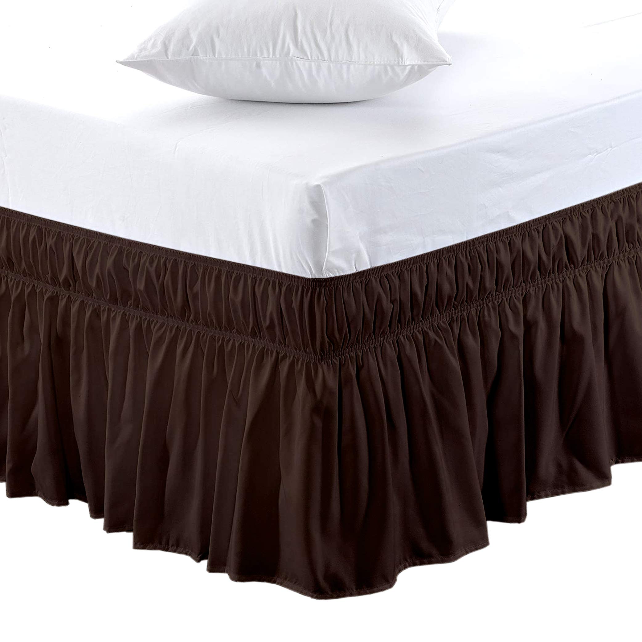 Egyptian Cotton 750 Thread Count King Size Wrap Around Bed Skirt(72" x 78") with Adjustable Three Fabric Sides Elastic Belts, Easy Fit Bed Skirt - 18" Height Chocolate Brown Color