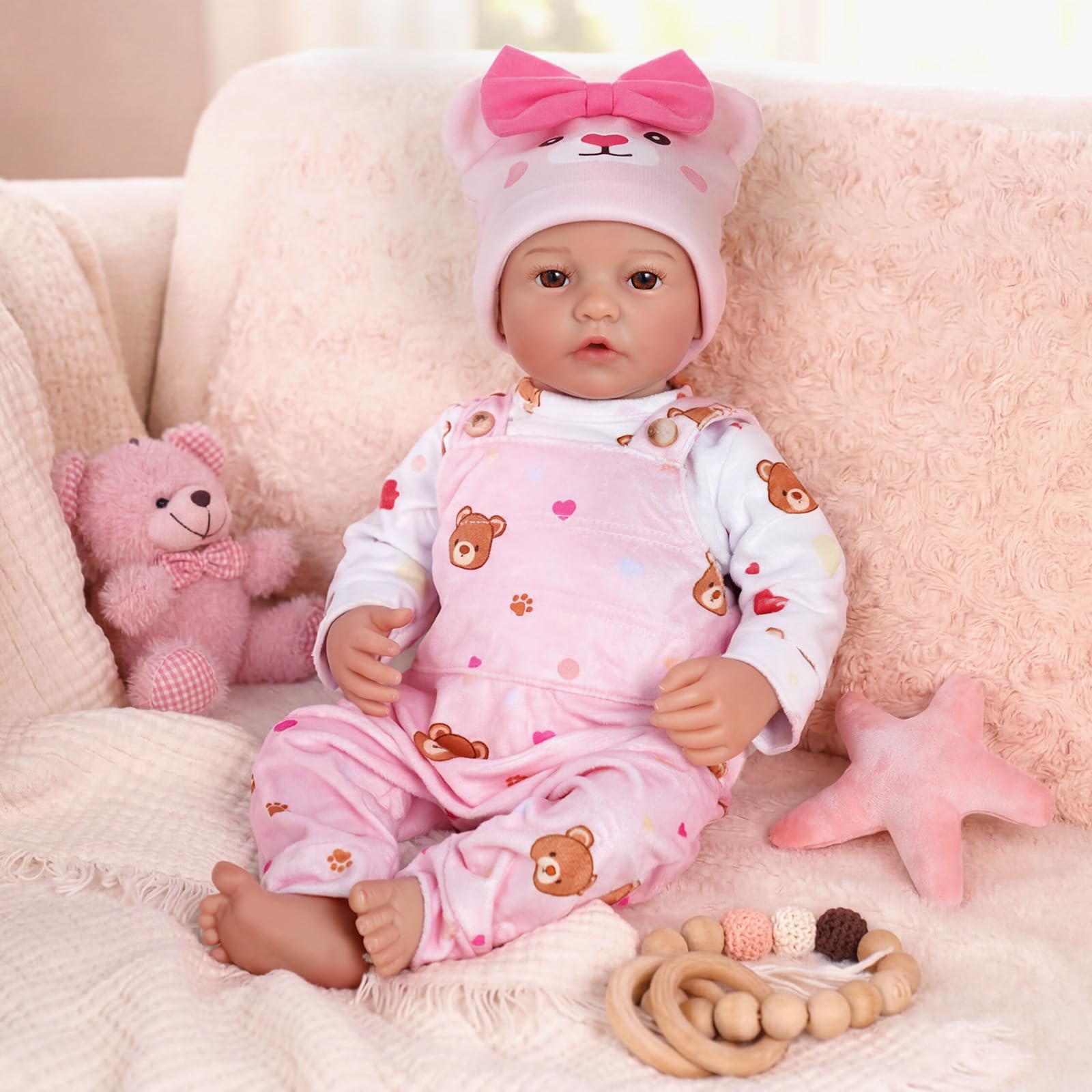 BABESIDE Bambole Reborn Bambina - 17 pollici Carina Reborn Femmina con Corpo in Stoffa, Bambola Neonata Realistica con Outfit Affascinante e Accessori Completi, Regalo per Bambini di Età 3+