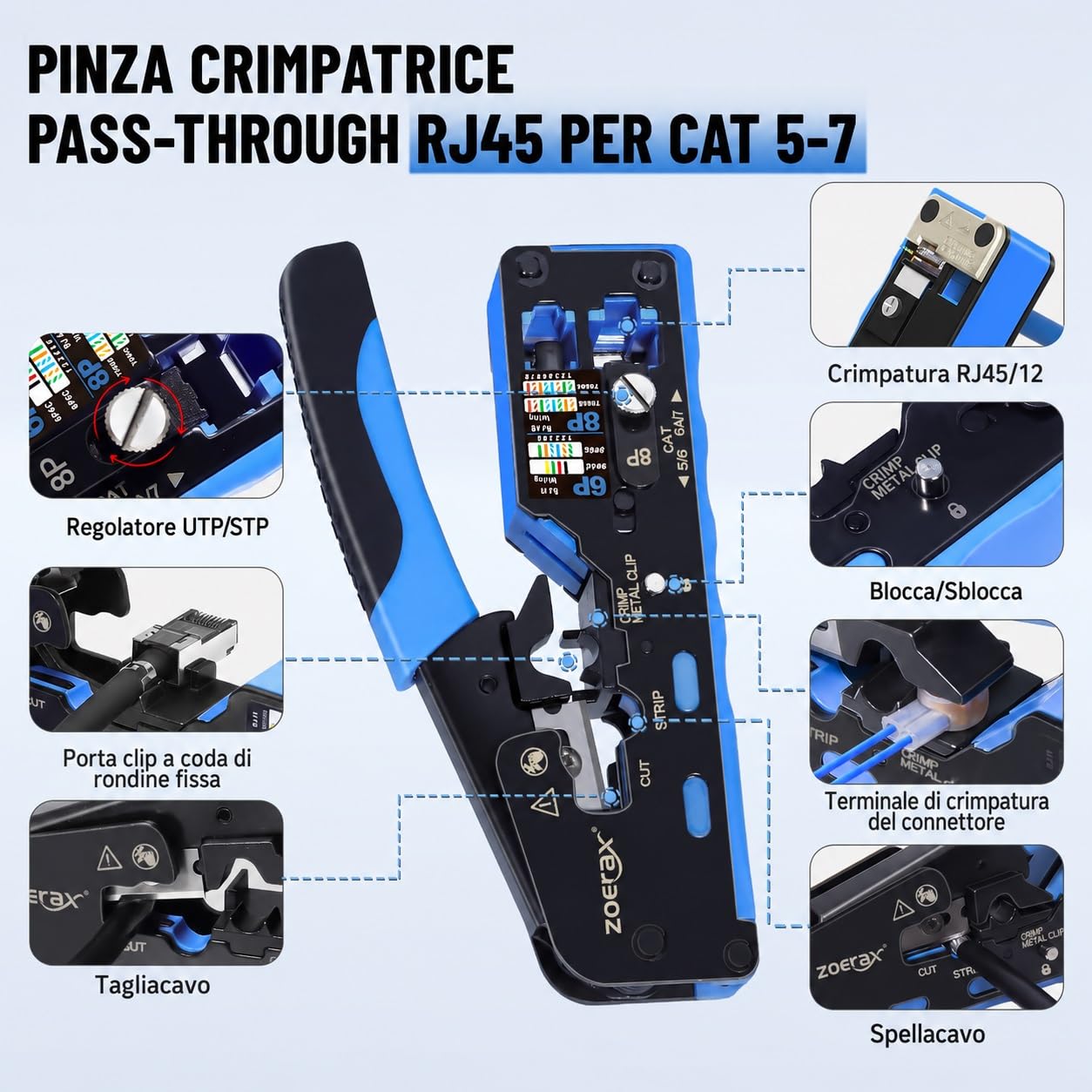 Set di strumenti di rete professionali 14 in 1 - Pinza crimpatrice RJ45, spina e cartelli di protezione Cat6