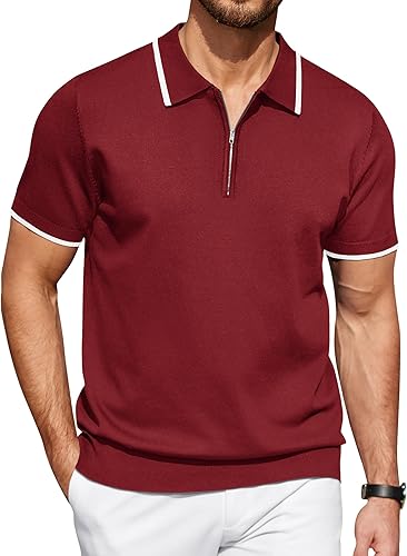 COOFANDY Polo de manga corta con cremallera para hombre, estilo casual, de punto y ajuste clásico