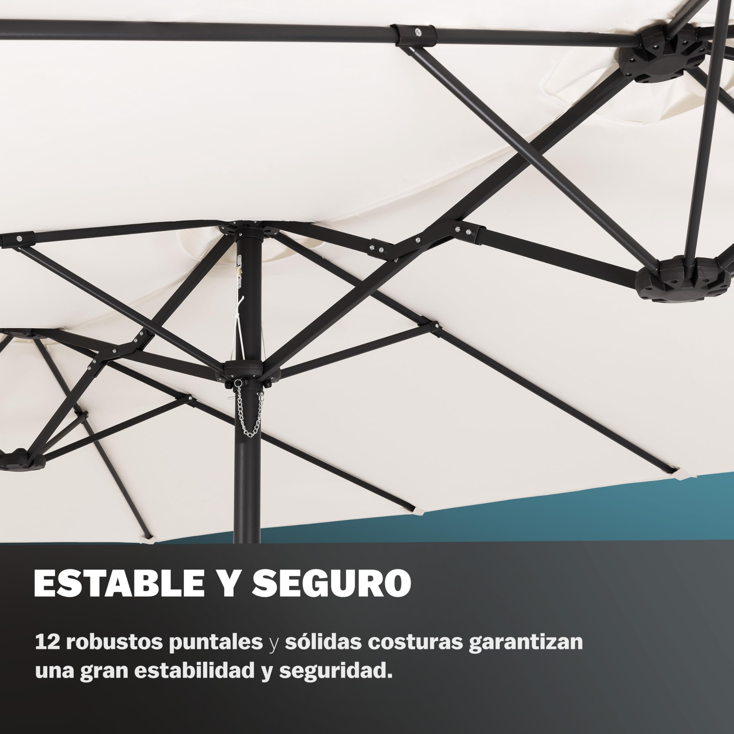 Kingsleeve® Sombrilla Grande Jardín 4,60x2,70 m Parasol Doble con Manivela Protección UV 80+ Resistente al Agua Ideal Exterior Patio Terraza Playa Piscina Balcón Incl. Funda Protectora Crema