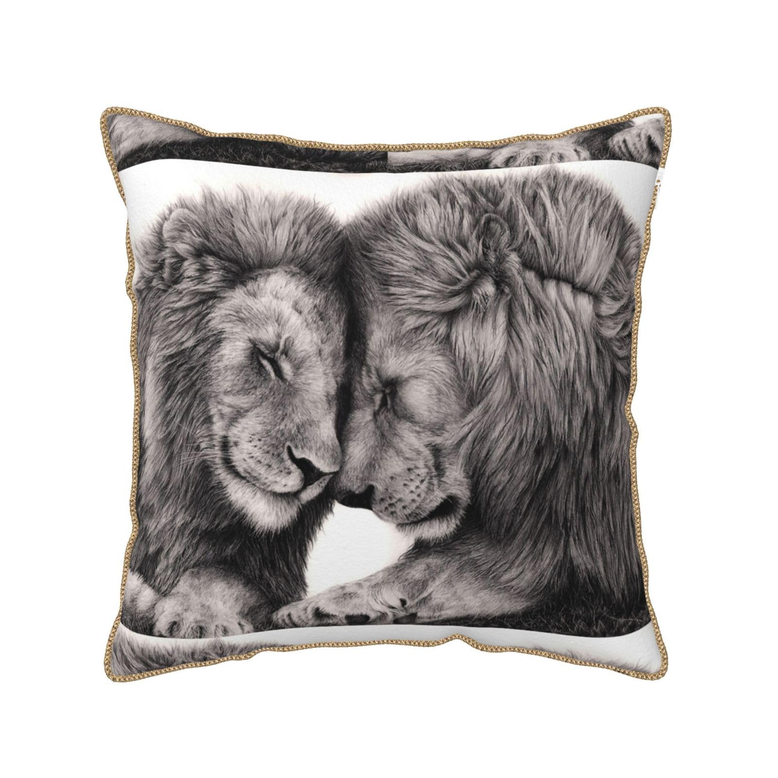 Housse de coussin lion noir et blanc en velours doux pour salon