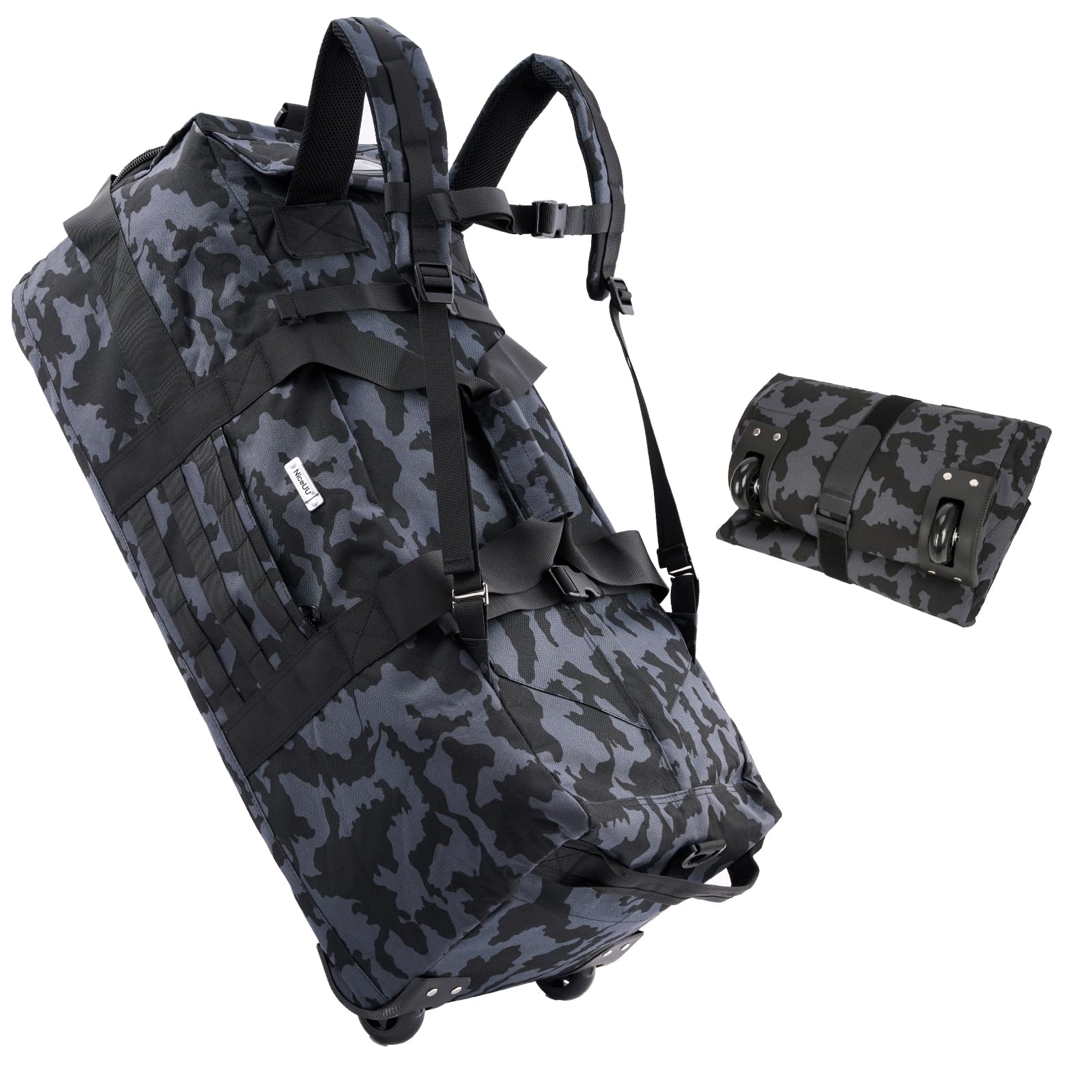 80L Travel Rolling Duffel Bag with wheels, Military Tactical Wheeled Foldable for Deployment Travel Camping Sports