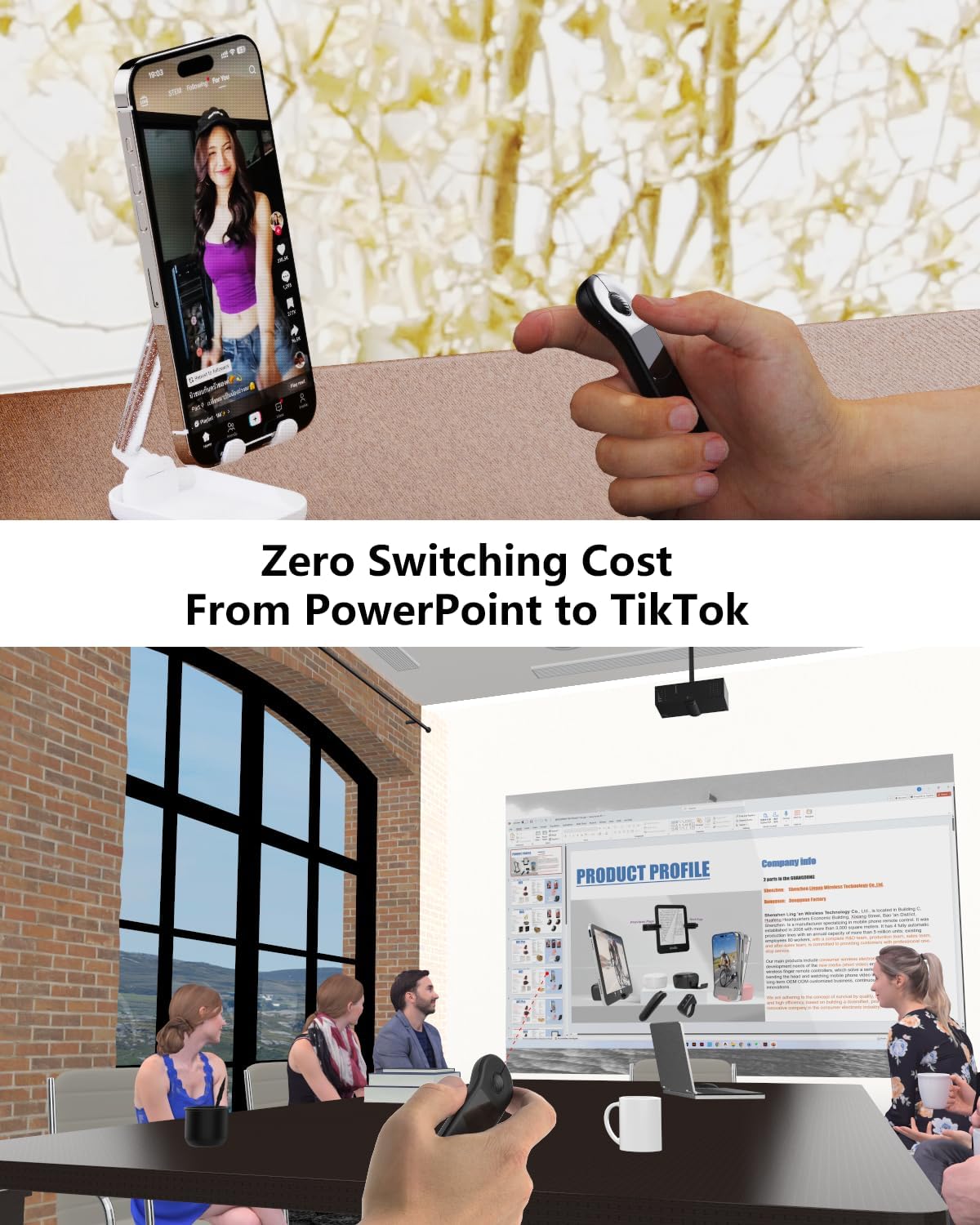 Rechargeable Air Mouse for PC/iOS/Android with Touchpad Wireless PPT Presenter with Bluetooth 2.4G, Works with PowerPoint/Keynote/TikTok/Camera/Kindle App (Black)