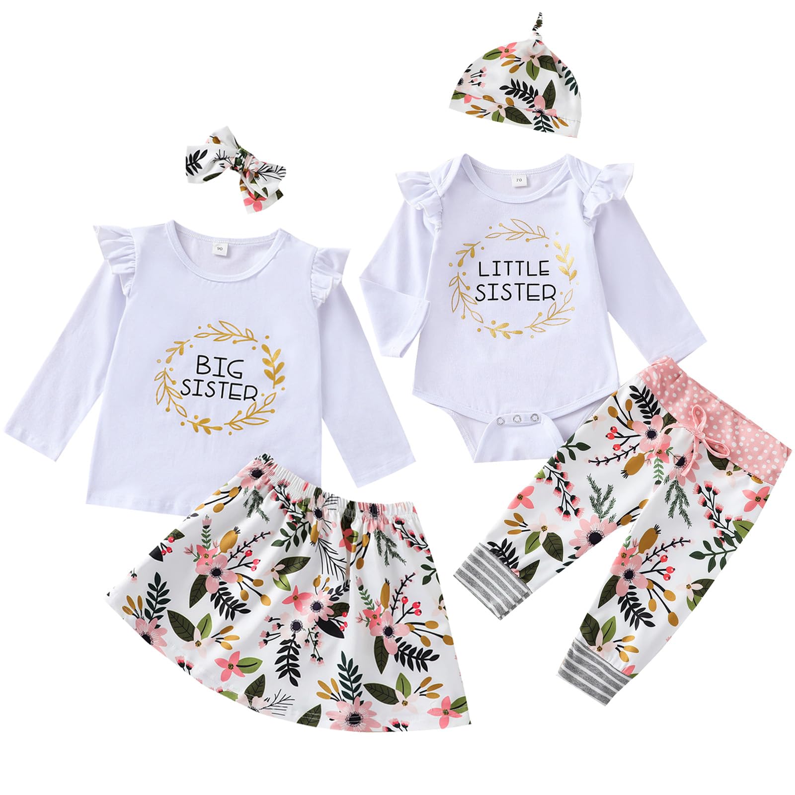 ZAXARRA Sister Brother Matching Clothes Baby Girls Floral Print Fly Sleeve Romper With Headband Kids Boys Shirts And Shorts Set