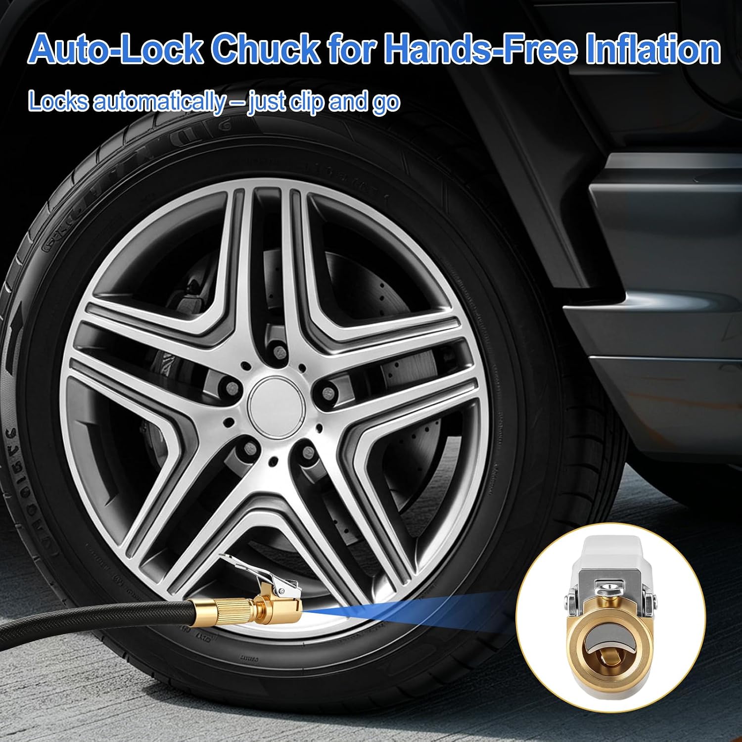2 Pack Tire Air Chuck with Clip Adapter, 8mm Air Chuck Quick Connect, Brass Locking Tire Inflator Nozzle Adapter Connect, No Leak Tire Inflator Adapter for Tire Inflators, Air Compressor