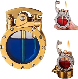 Vintage Trench Lighter, Transparent Kerosene Lighter, Creativity and Personality Antique Steampunk Lighter Cool Unique Lighter for Men (Gold)