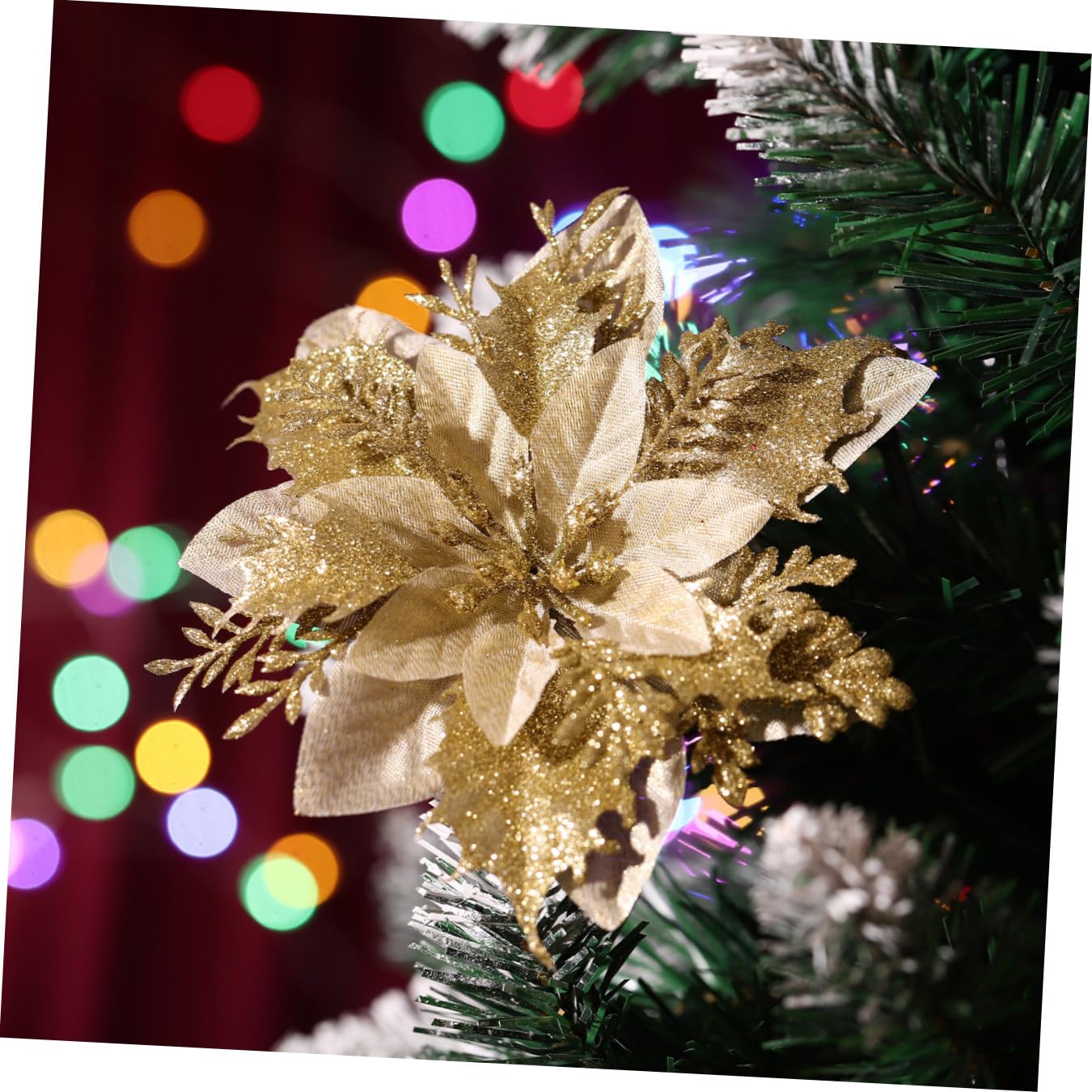 Alipis 12stücke Weihnachtsstern Glitzer Blumen Künstliche Poinsettia Dekoration Für Weihnachtsbaum Und Party Inkl Stängel Und Clips Für Festliche Arrangements Und Kreative Gestaltung