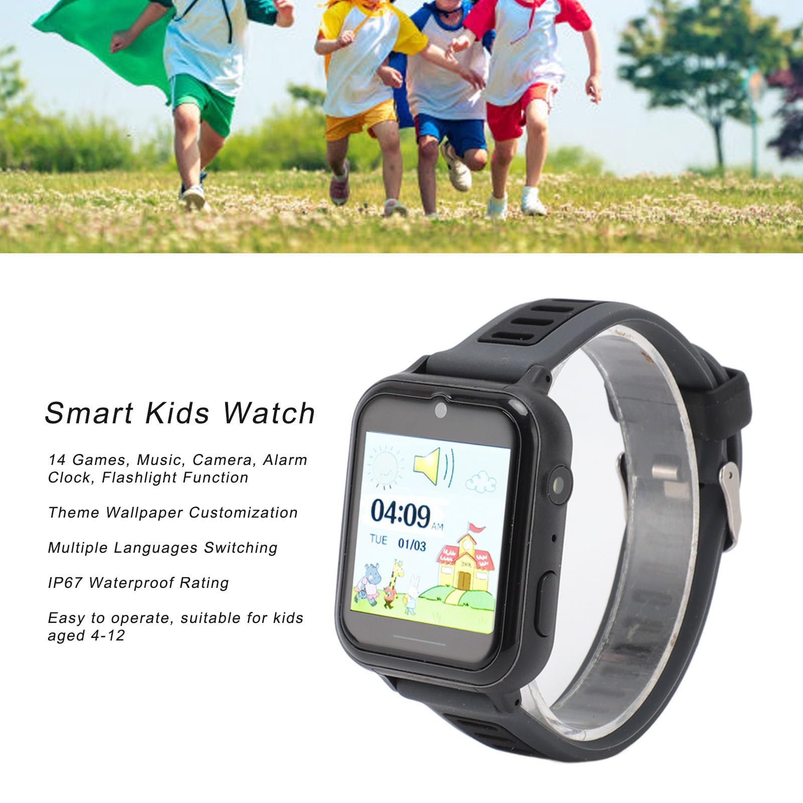 Jectse Montre Intelligente pour Enfants pour Garçons et Filles, écran Tactile Y12B, Montre Intelligente étanche pour Enfants avec 14 Jeux, Caméra Musicale, Réveil Vidéo, Lampe de Poche,