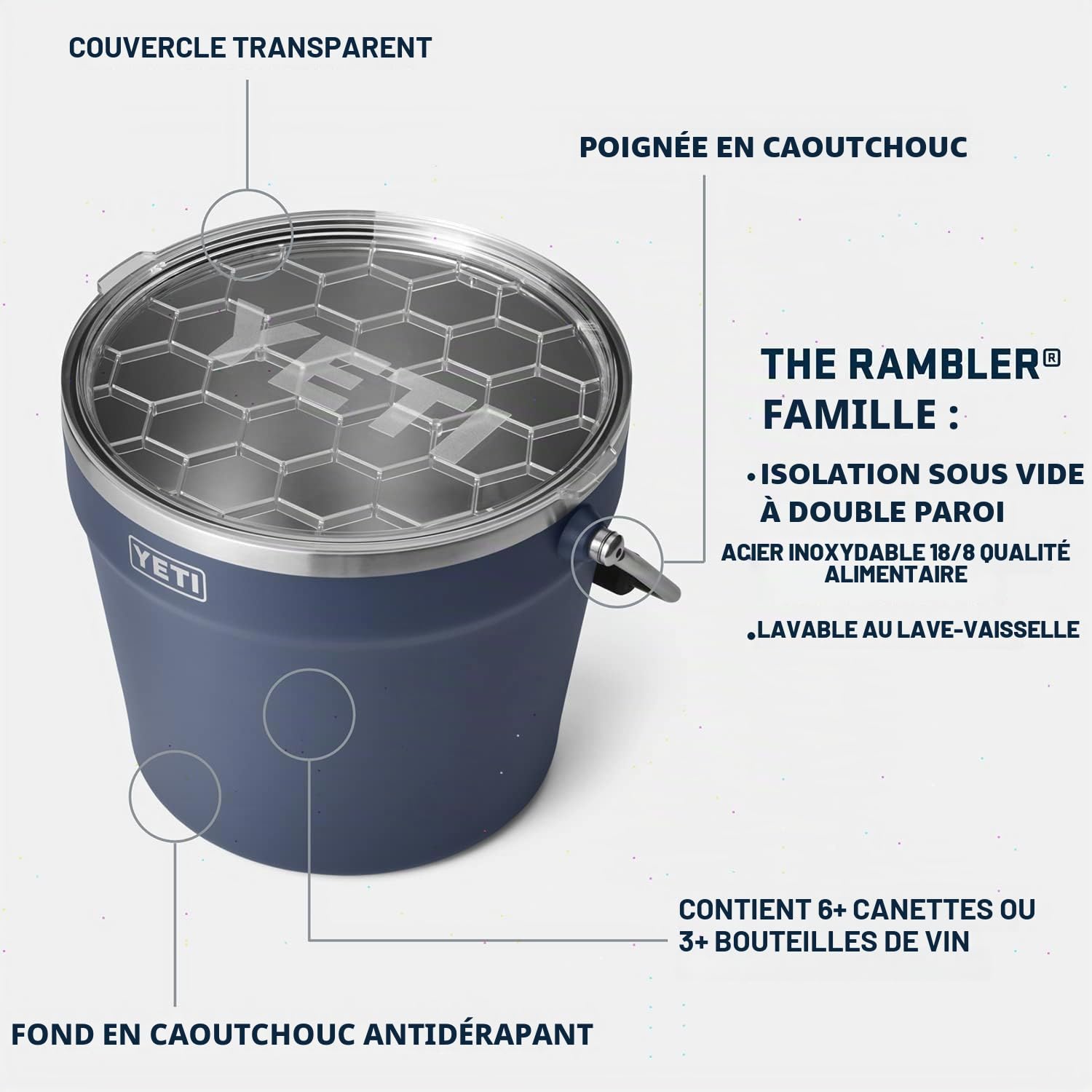 YETI Rambler Seau à boisson, à double paroi isolé sous vide avec couvercle, blanc