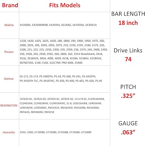Miniatura 5 de Cadena de motosierra de 18 pulgadas para Poulan Pro PR4218PP4218APP3516AVX, Oregon CS1500, EGO CS1804 CS1800