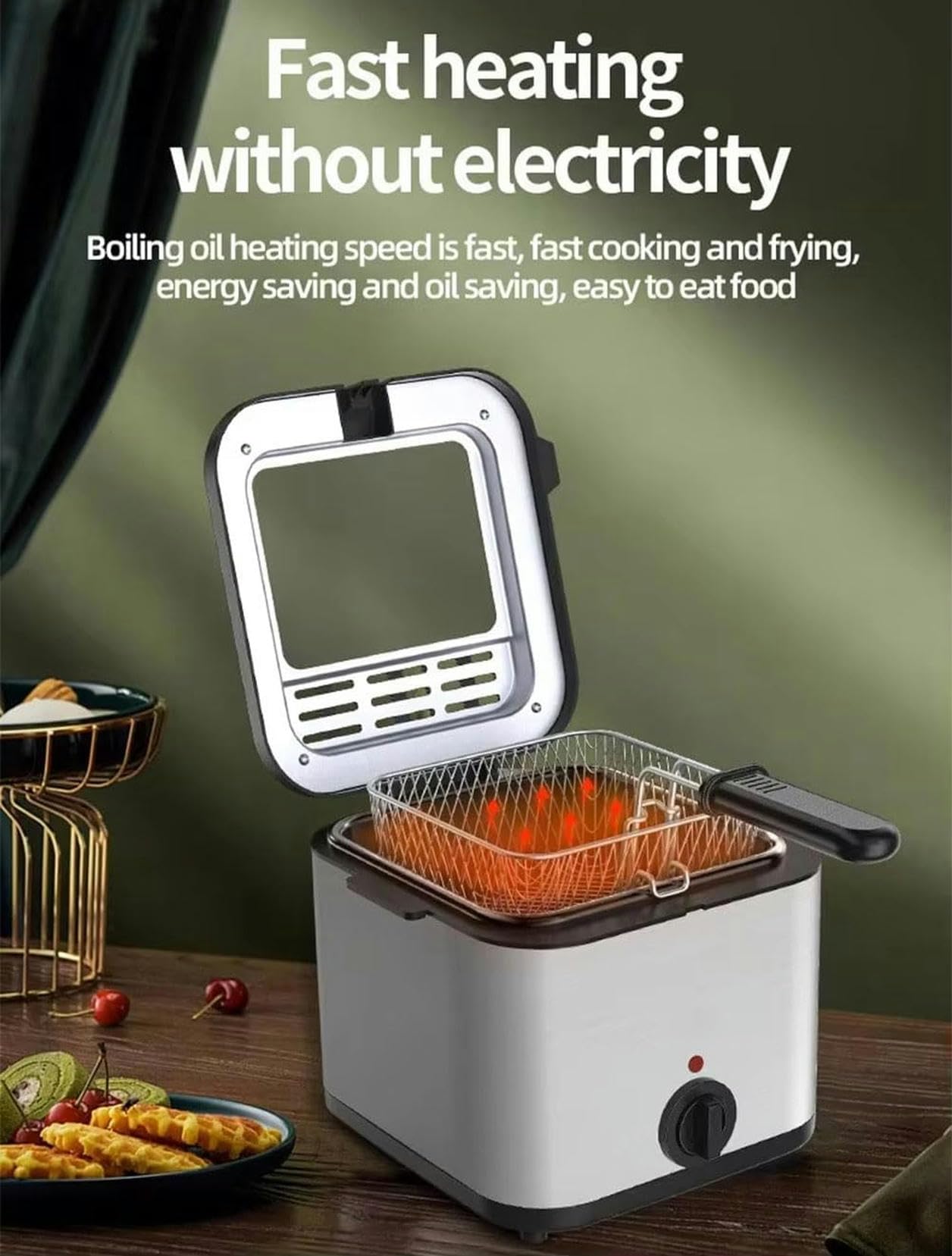 Freidora eléctrica de 1000 W, Olla para freír de 2,5 L con Cesta extraíble, freidora de encimera de Acero Inoxidable con Control de Temperatura, Ventana de visualización y Filtro de olores~/