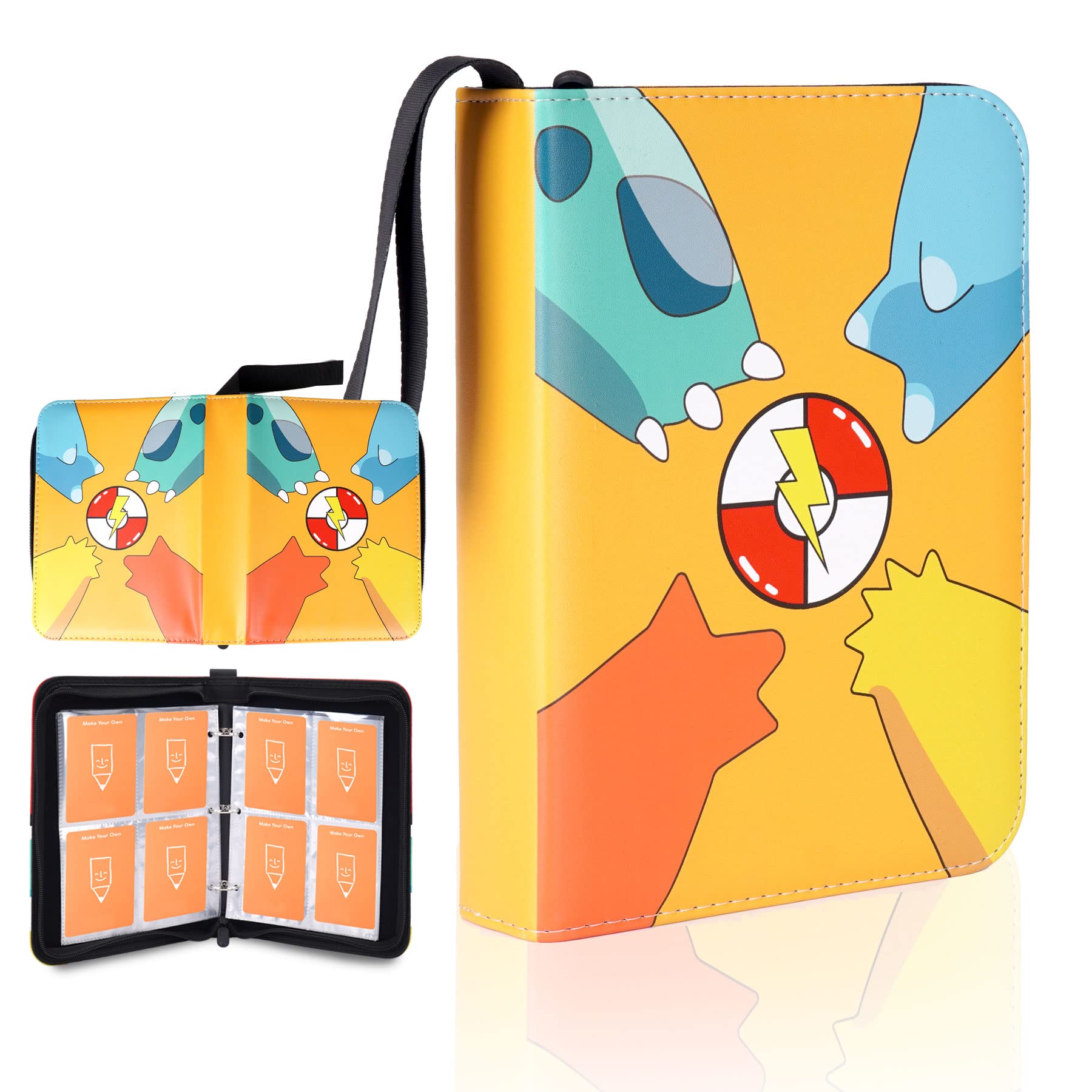 pokemon yoto card MGZNMTY Binder for Player Cards, Hold Up to 96 Cards with Sleeves Binder 4-Pocket, Designed to Yoto Mini Cards Holder for Boys and Girls (Yellow) Office Products 30 / 1 NOTE Yoto Card Storage Box (Pokeball