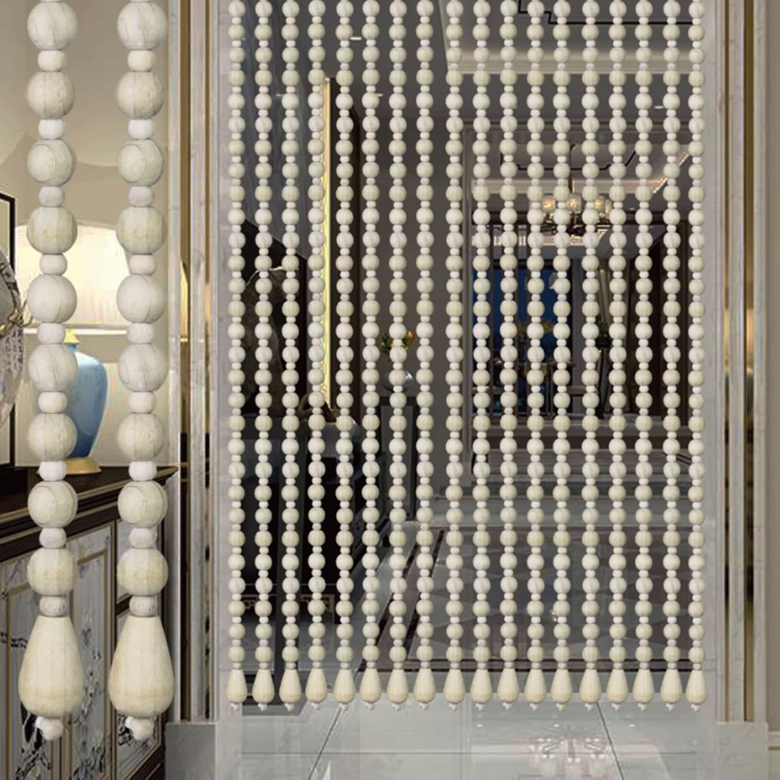 Rideau De Porte En Perles De Bambou Massif - 80 Brins 80x220 Cm - Séparation Mouches, Décoration Maison, Chambre, Cuisine