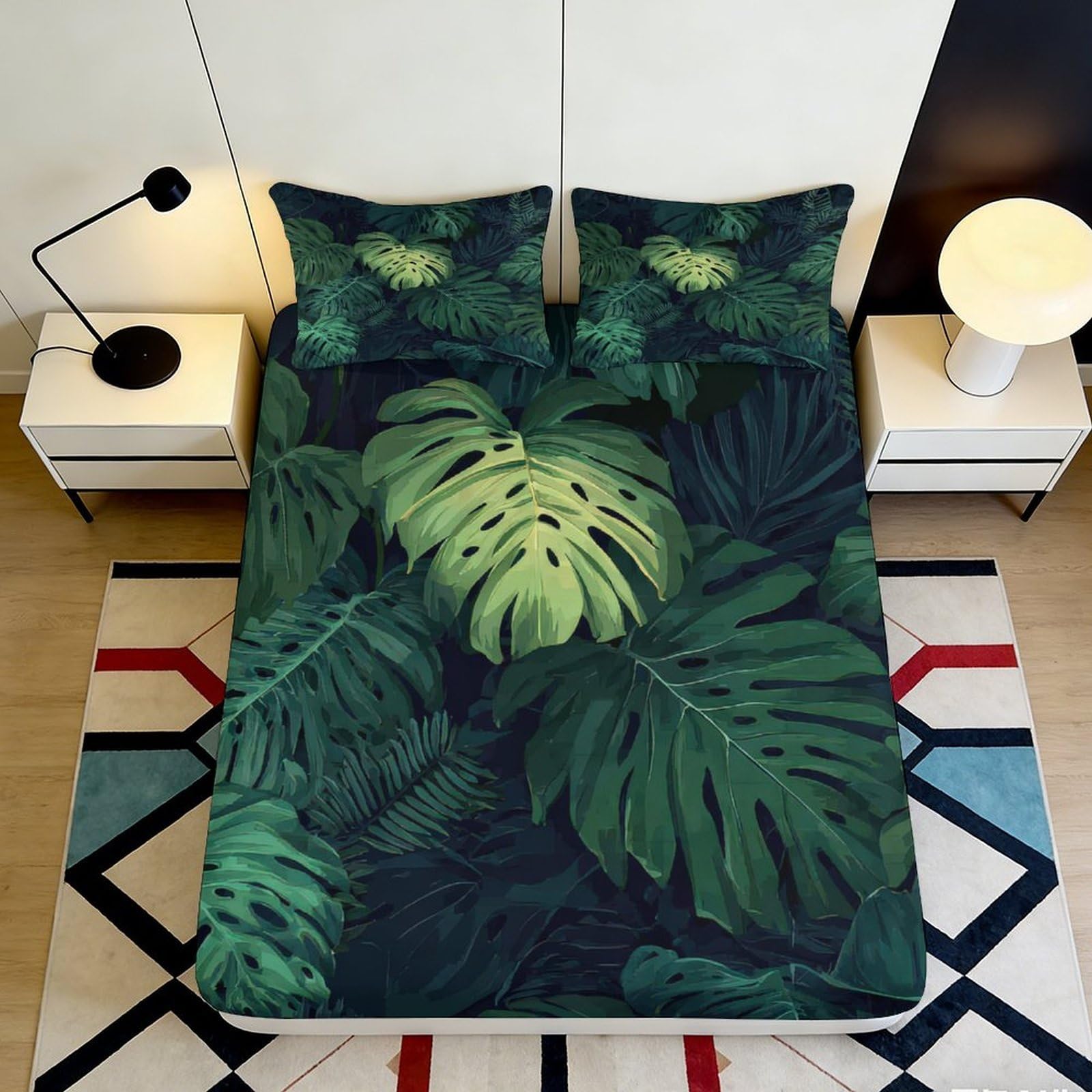 Jqzkxnhpbr Style-3 3D Printed Monstera Jungle Fitted Sheet Microfiber Soft Breathable Tropical Leaves Mattress Cover For Bedroom Decor 90X200x25cm