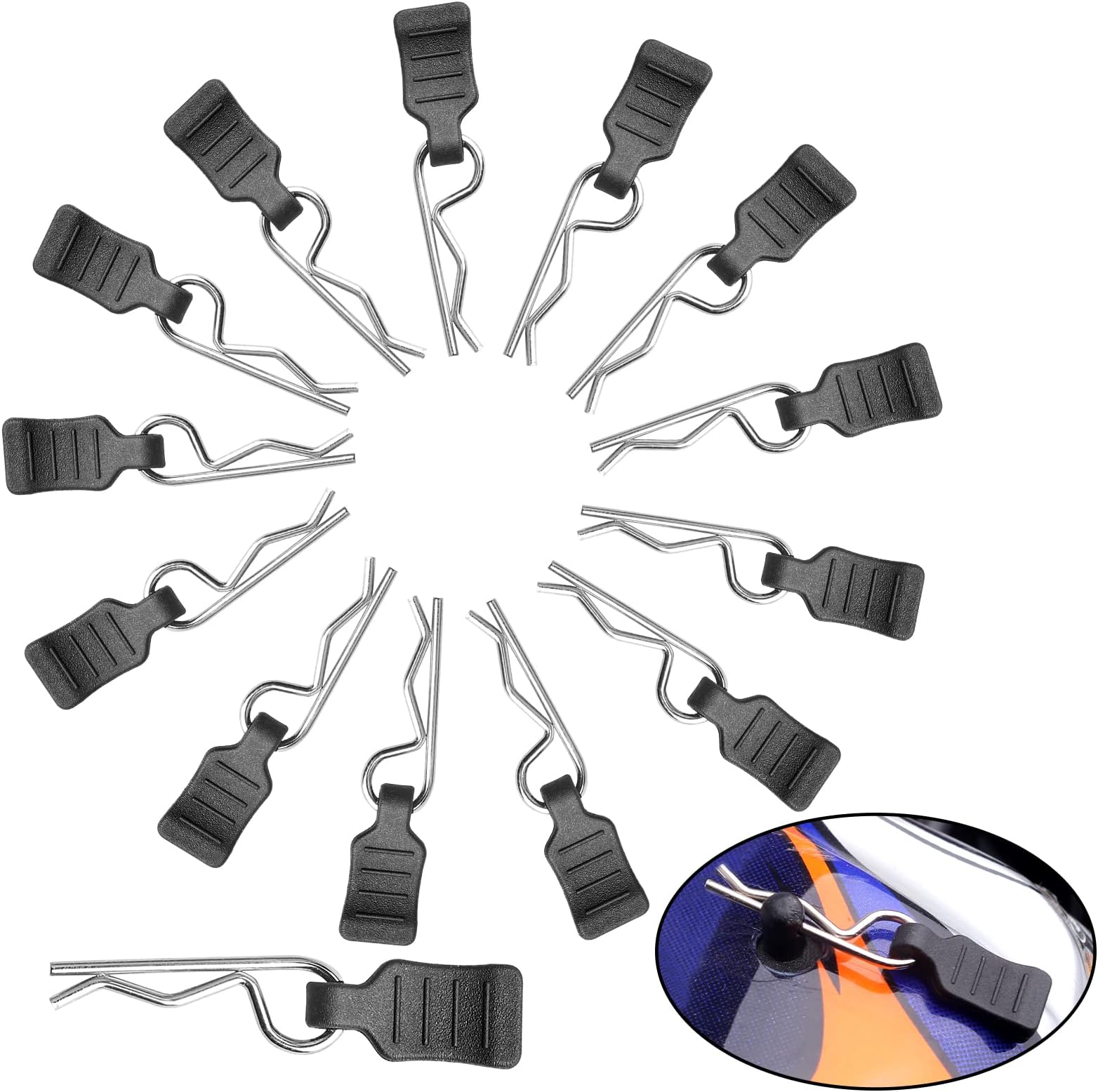 50PCS RC Clips RC Body Clips with Pull Tabs for All 1/16 1/18 Traxxas Redcat Tamiya Team Associated Axial SCX24 RC Car Shell (Silver)