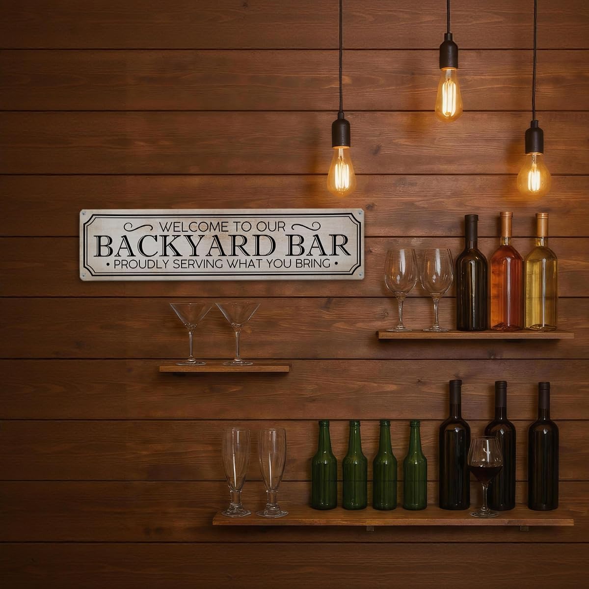 Vintage Metal Tin Sign, Welcome to Our Backyard Bar, Funny Outdoor Bars Wall Decor for Patio Porch, Rustic Home Bar Wall Art for Garage Man Cave, 15.8 x 4 Inches image 4