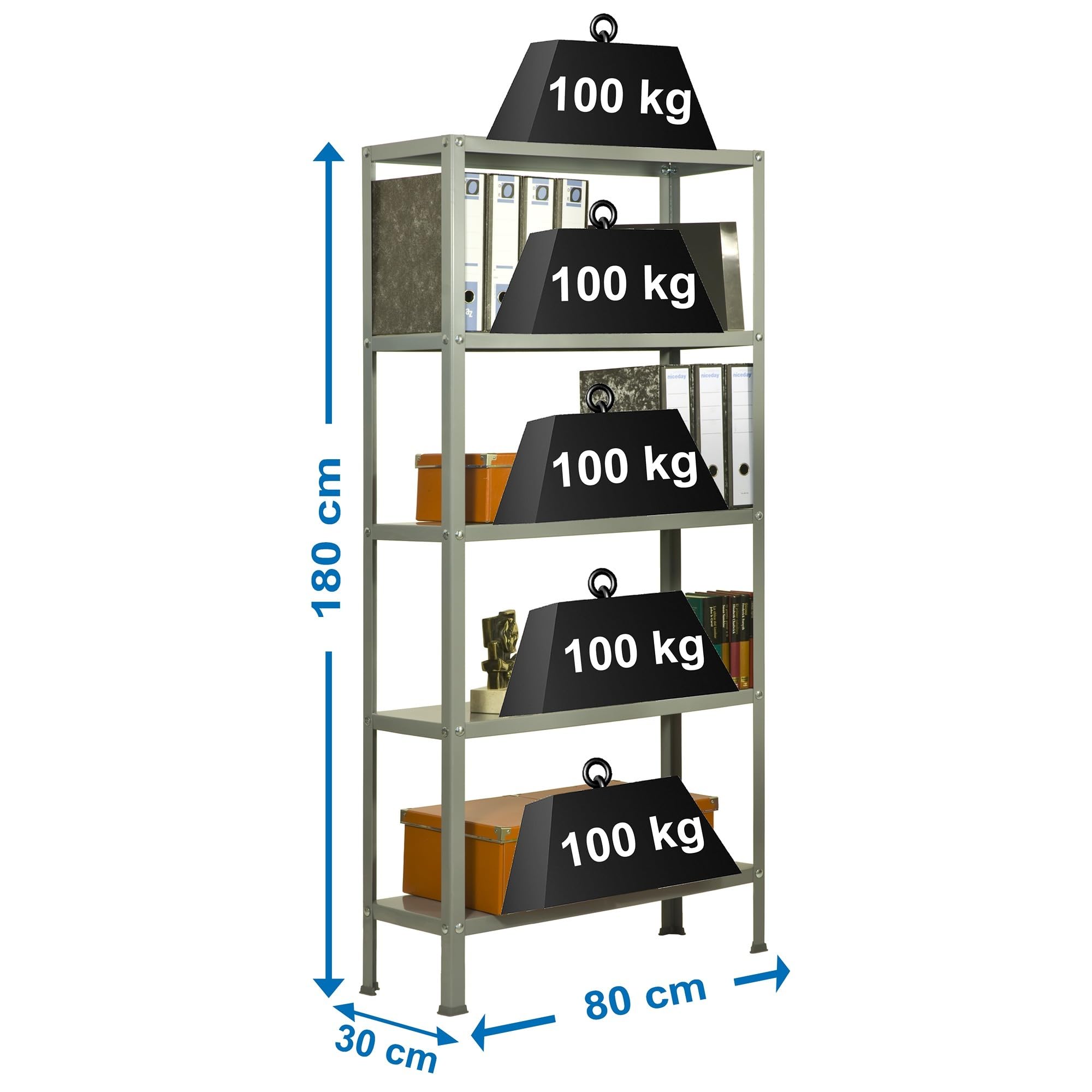 Simon Rack Librería Estanteria Salon, 1800x800x300 mm, 5 Alturas, Estilo Industrial, Metálica, Gris - Simon Home